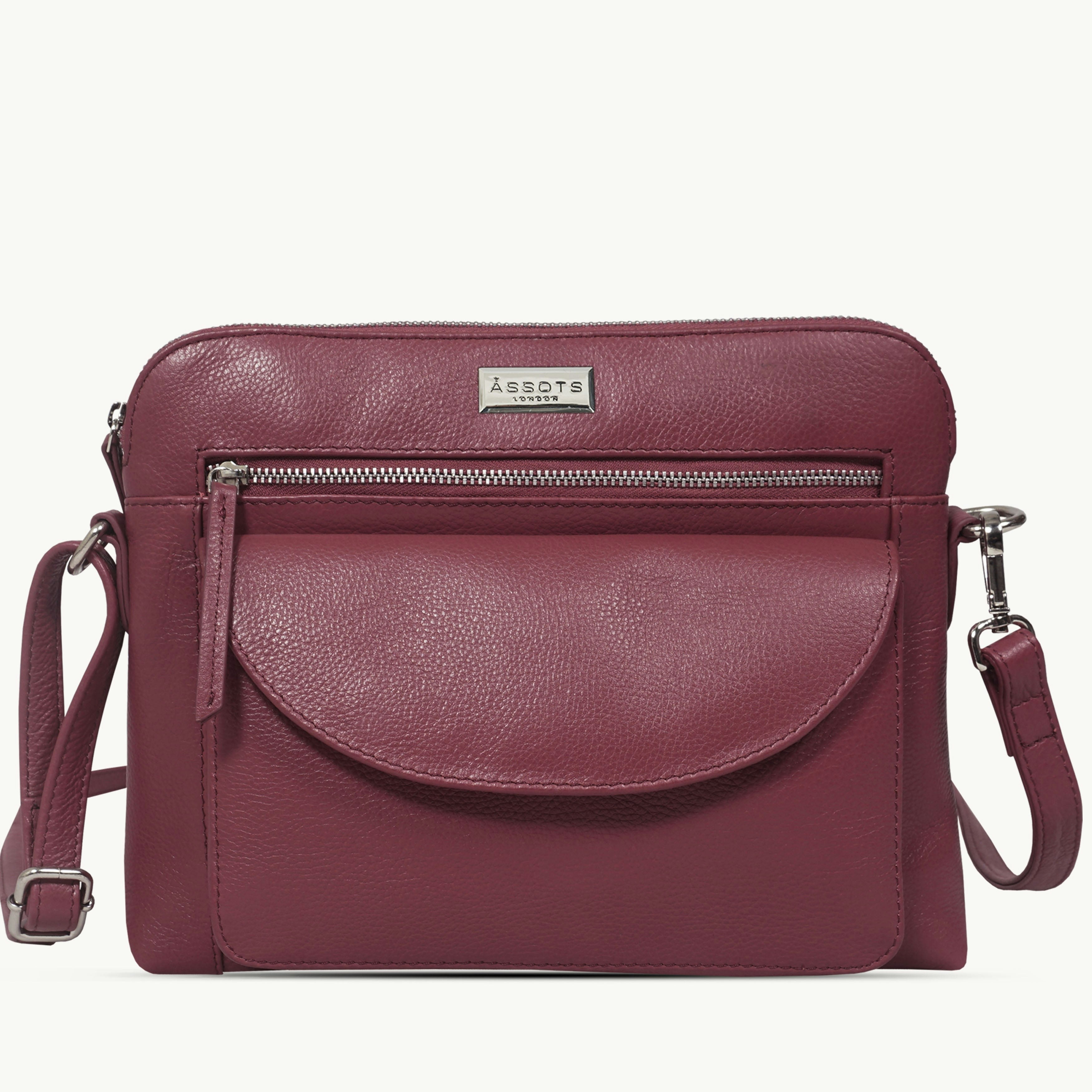 Assots London Pink/Grain 'Jean' Carmine Real Soft Pebble Leather Crossbody Bag