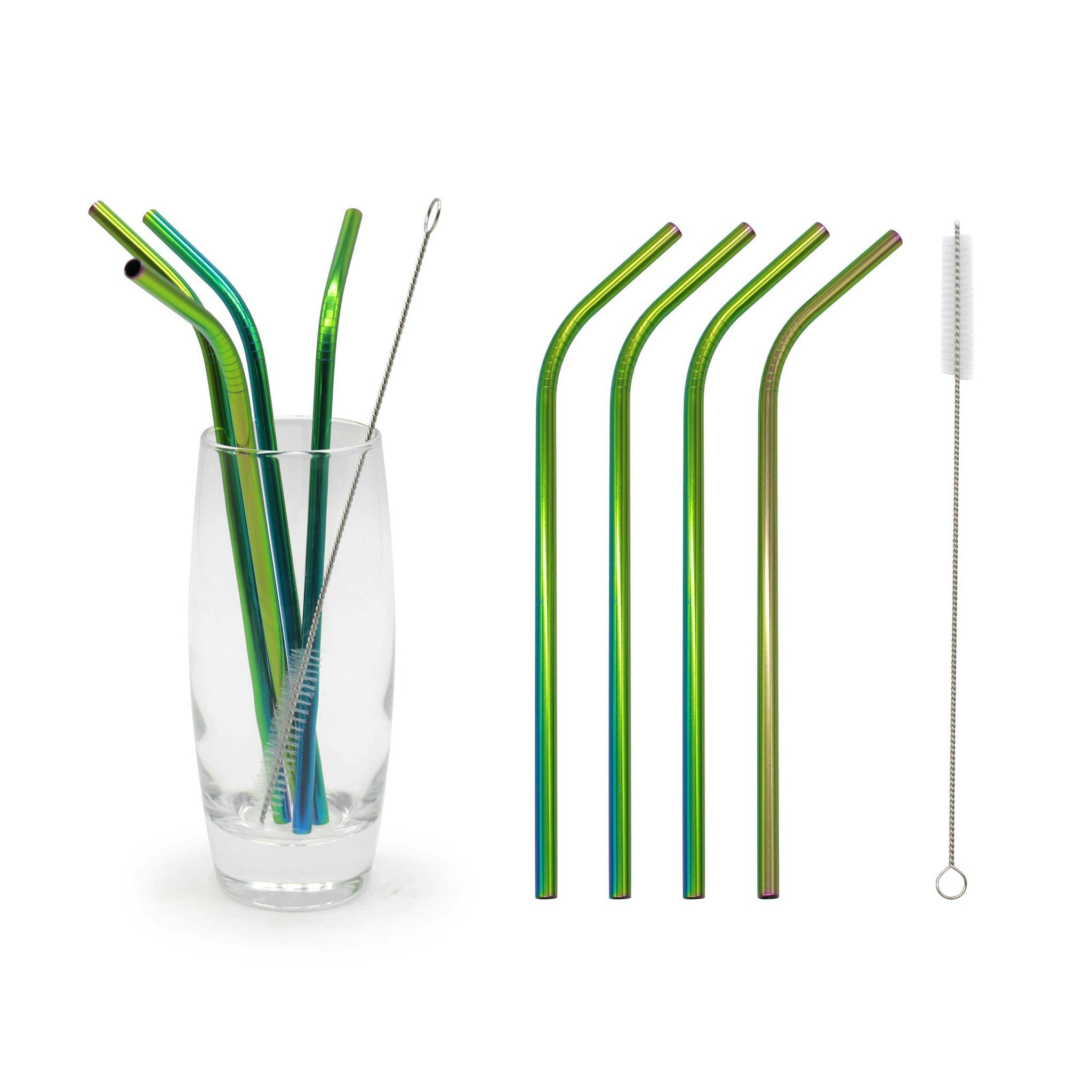 Glim & Glam Straws Drinks Set Brush Stainless Steel Rainbow 4Pcs - Multi - Stainless Steel Size 4