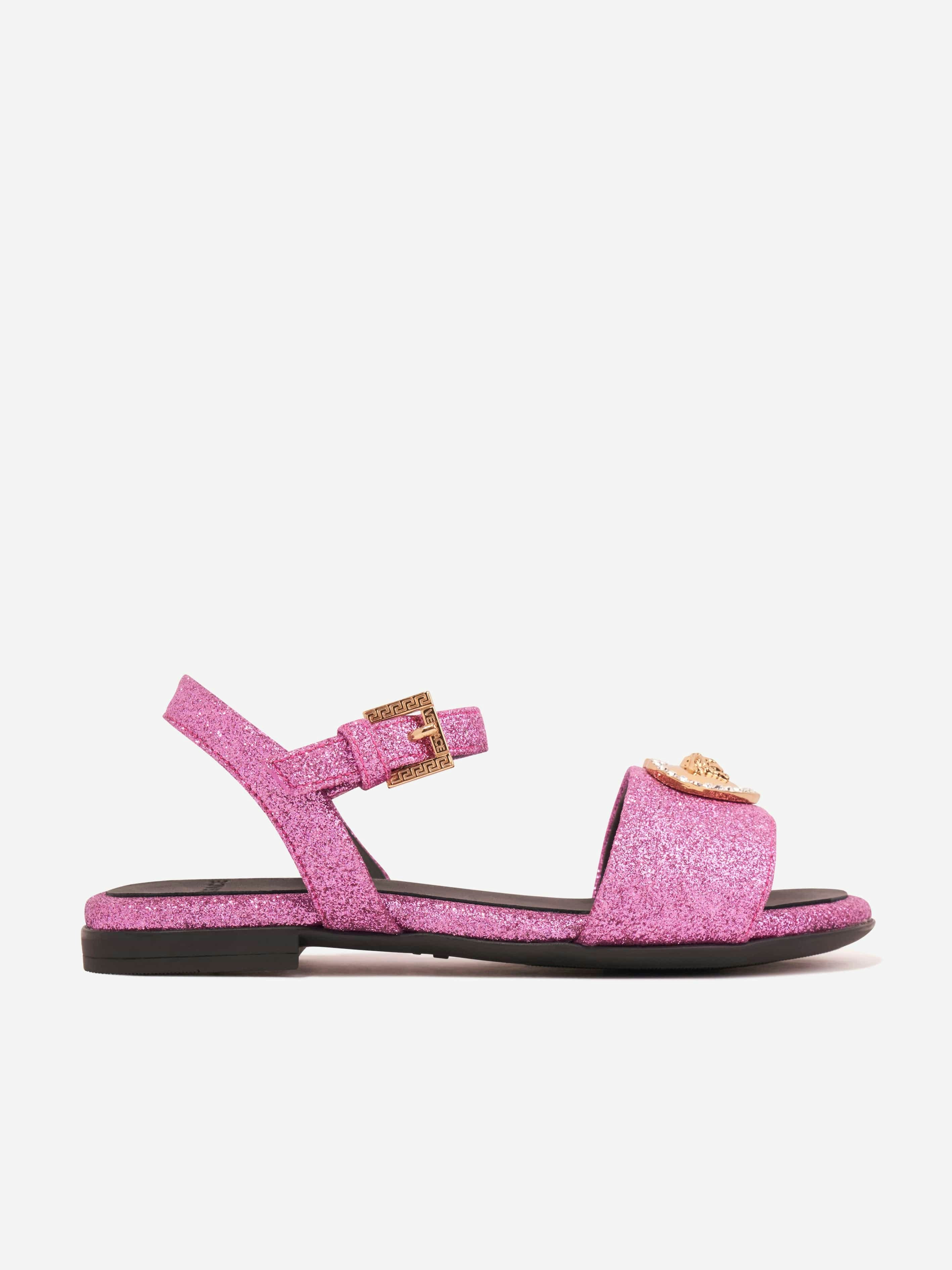 Versace Girls Pink Medusa Heart Sandals In - Eu 35 Uk 2.5