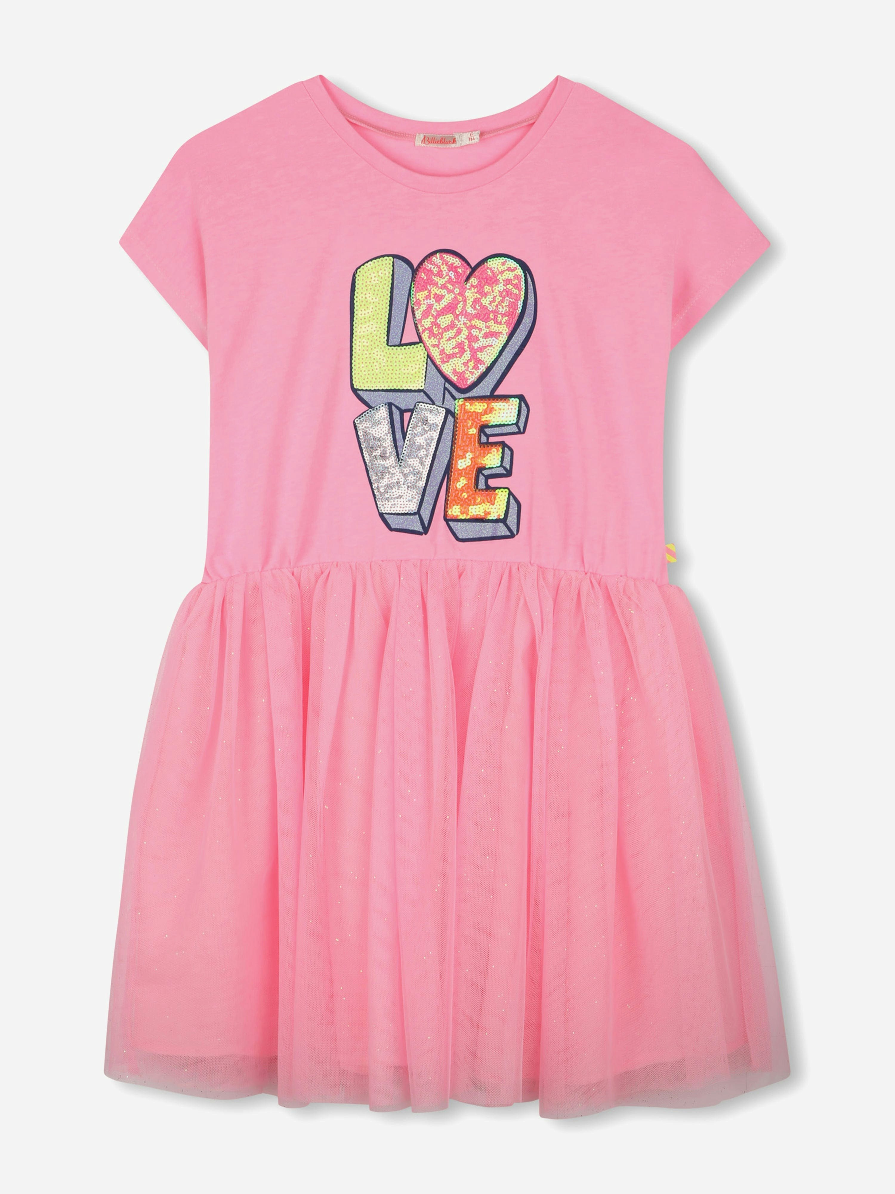 Billieblush Girls Pink Bi-Material Love Dress In - 2 Yrs