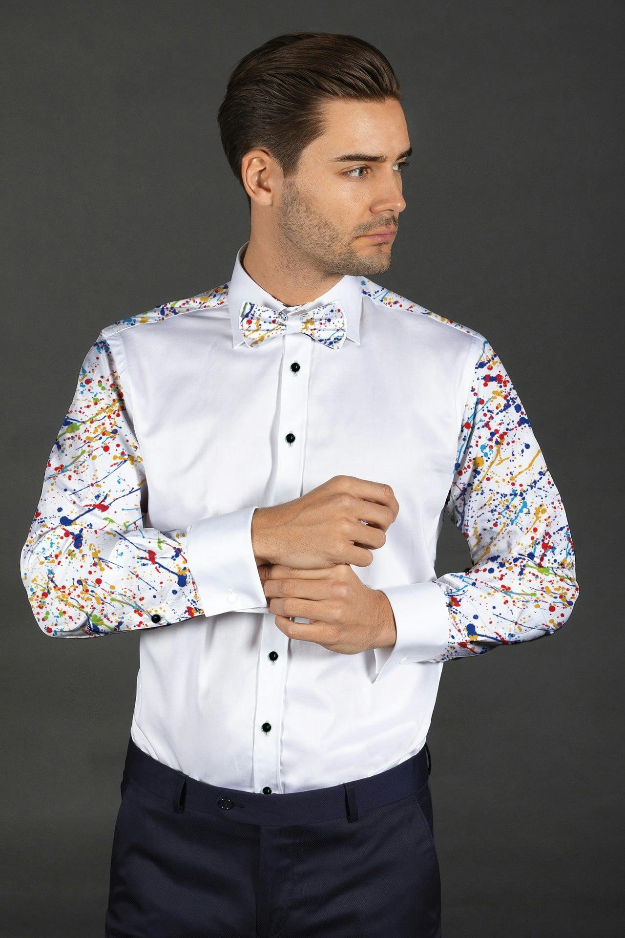 Claudio Lugli White Paint Splash Tuxedo Shirt - Image 2