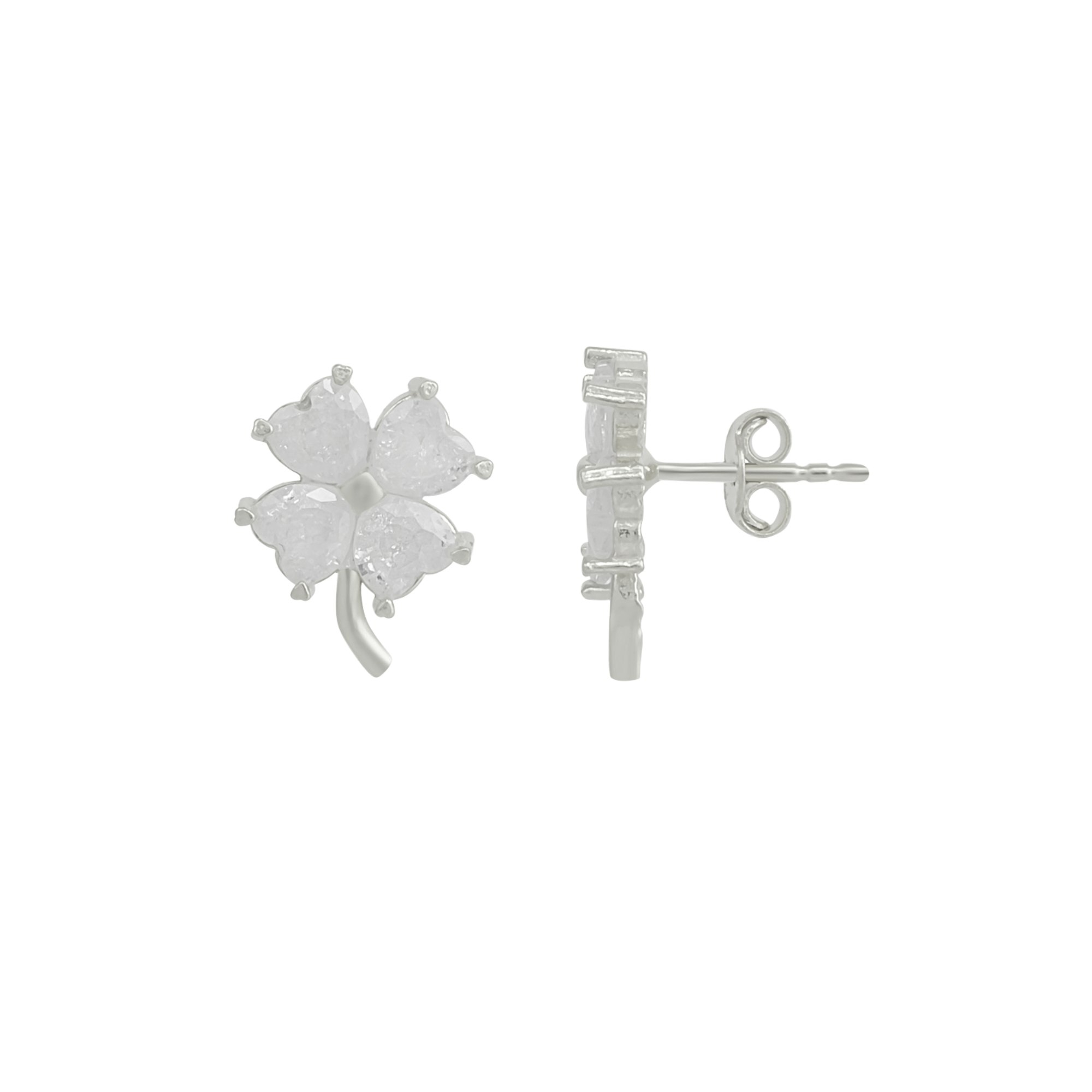 Spero London Silver/White Four Leaf Clover Sterling Stud Earrings