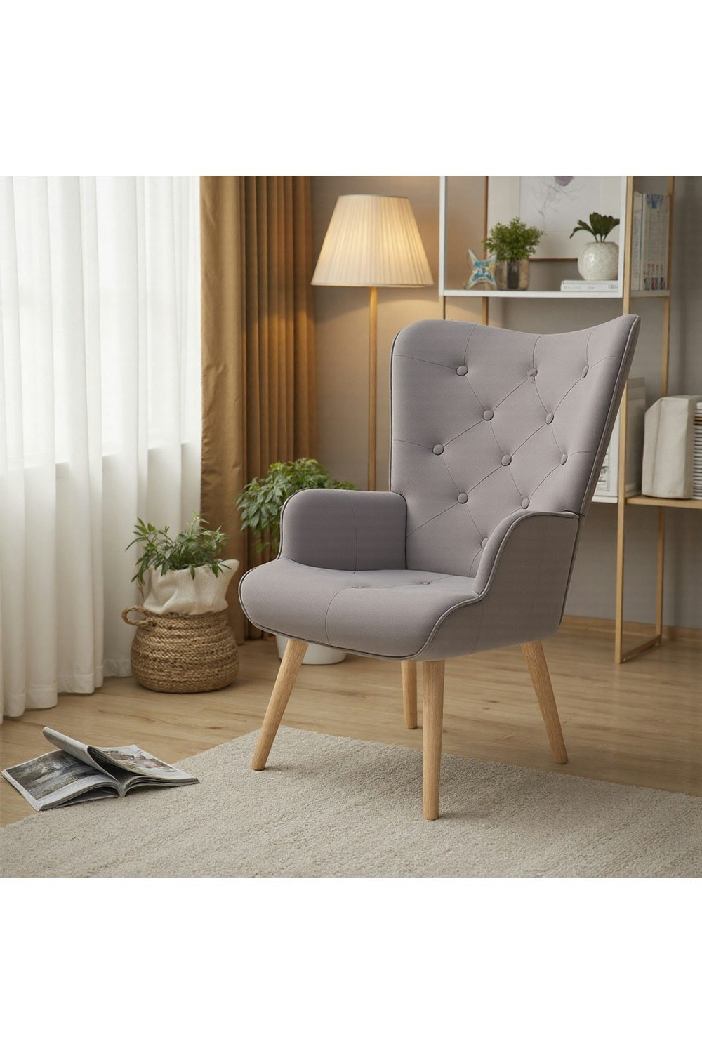 Rackhams Light/Grey Flannel Upholstered Tufted Lounge Chair