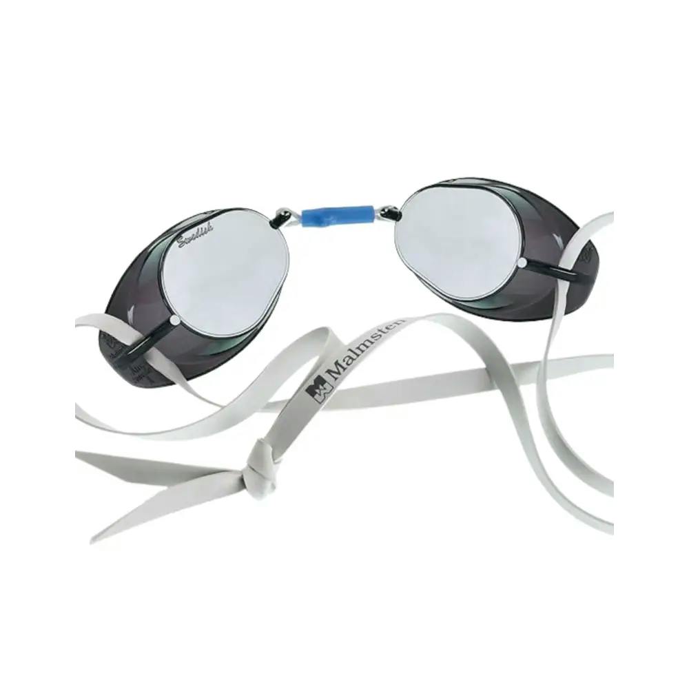 Malmsten Silver/Black Swedish Competition Swim Goggles - Mirror Lenses