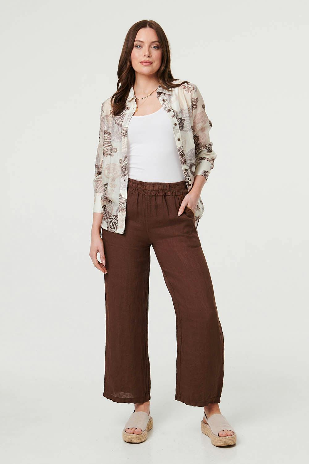 Izabel London High Waist Wide Ankle Length Trousers - 16 - Tobacco