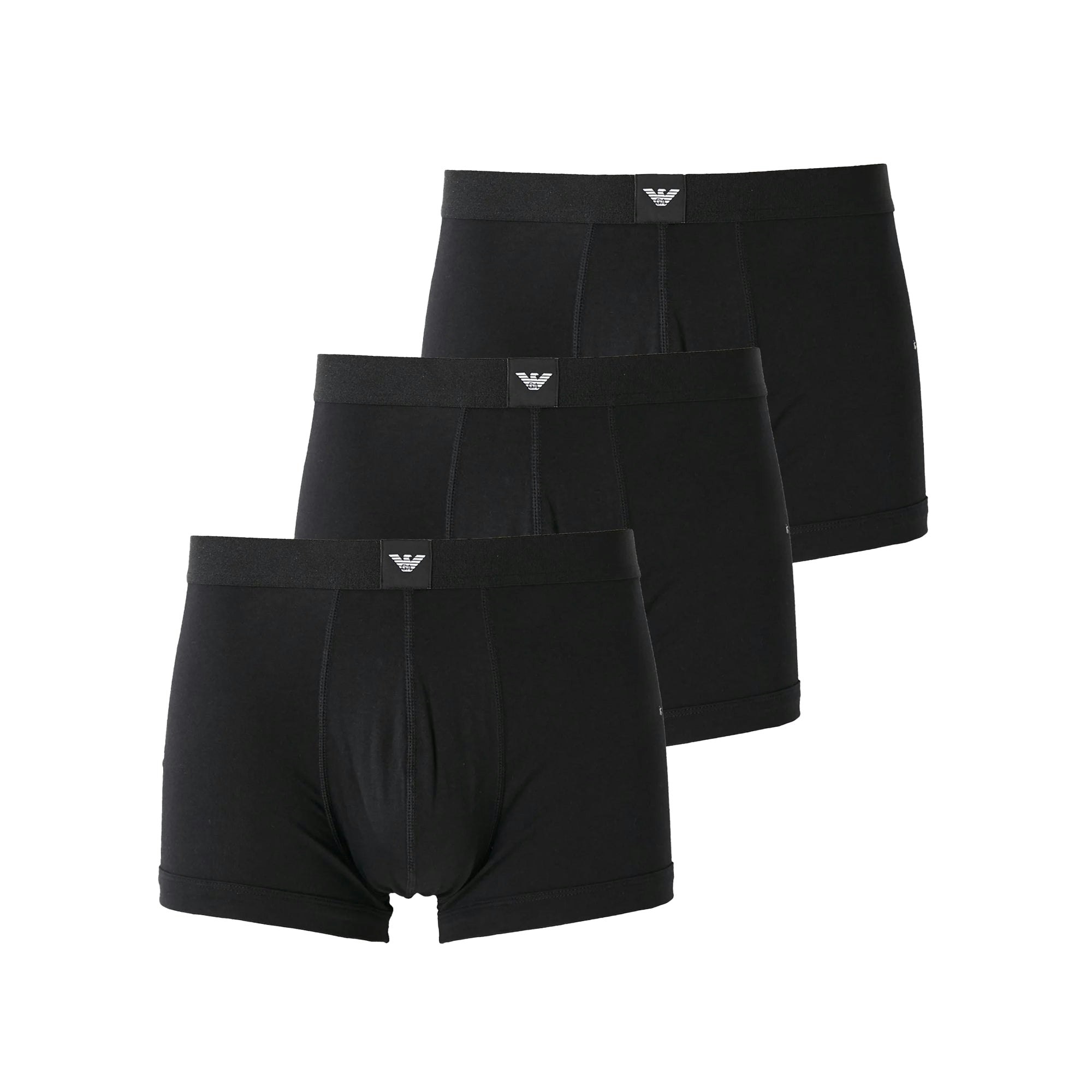 Emporio Armani Black Stretch Cotton Logo 3 Pack Trunks /Black/ - Xxl
