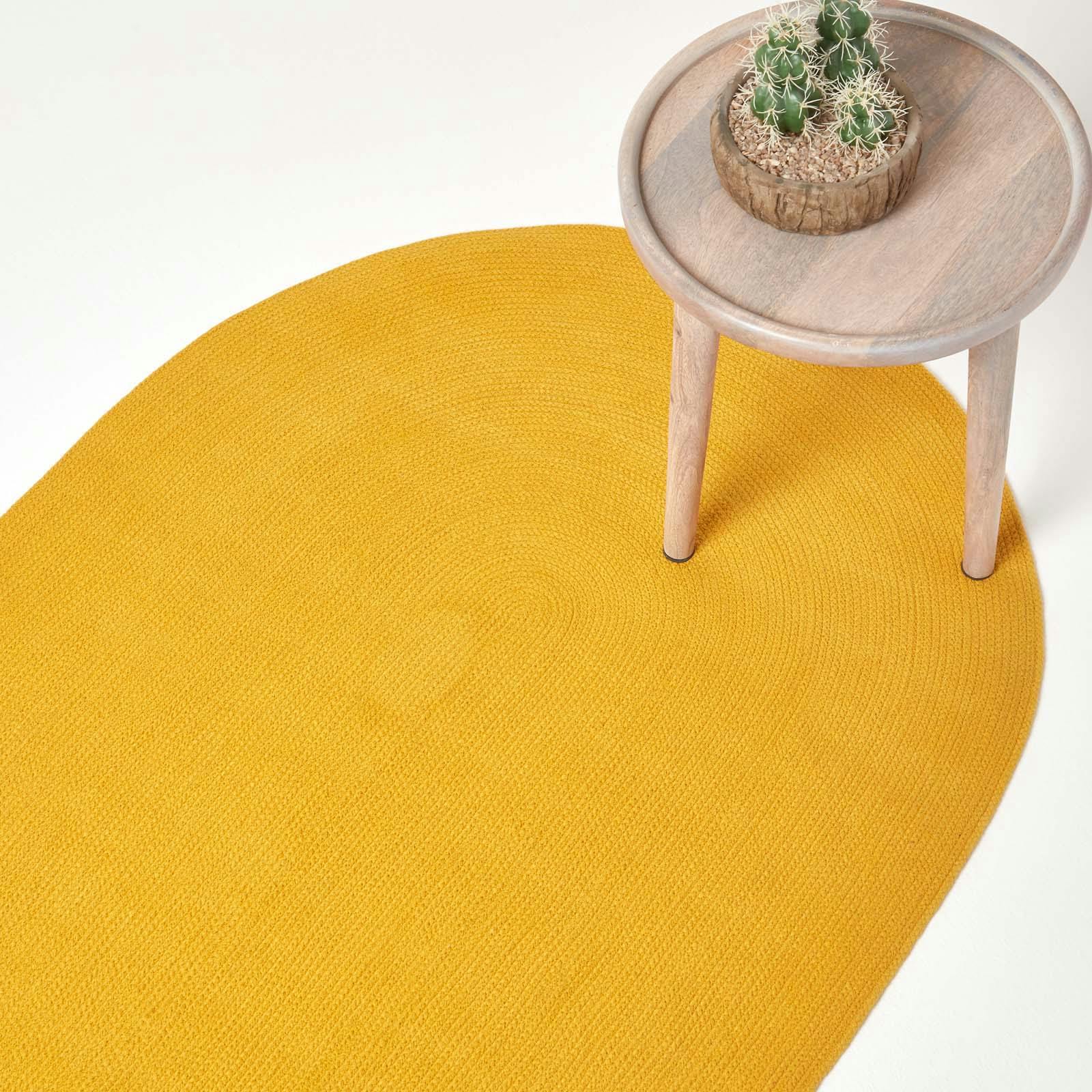 Rackhams Yellow Handmade Woven Braided Rug - Mustard - 90 X 150 Cm