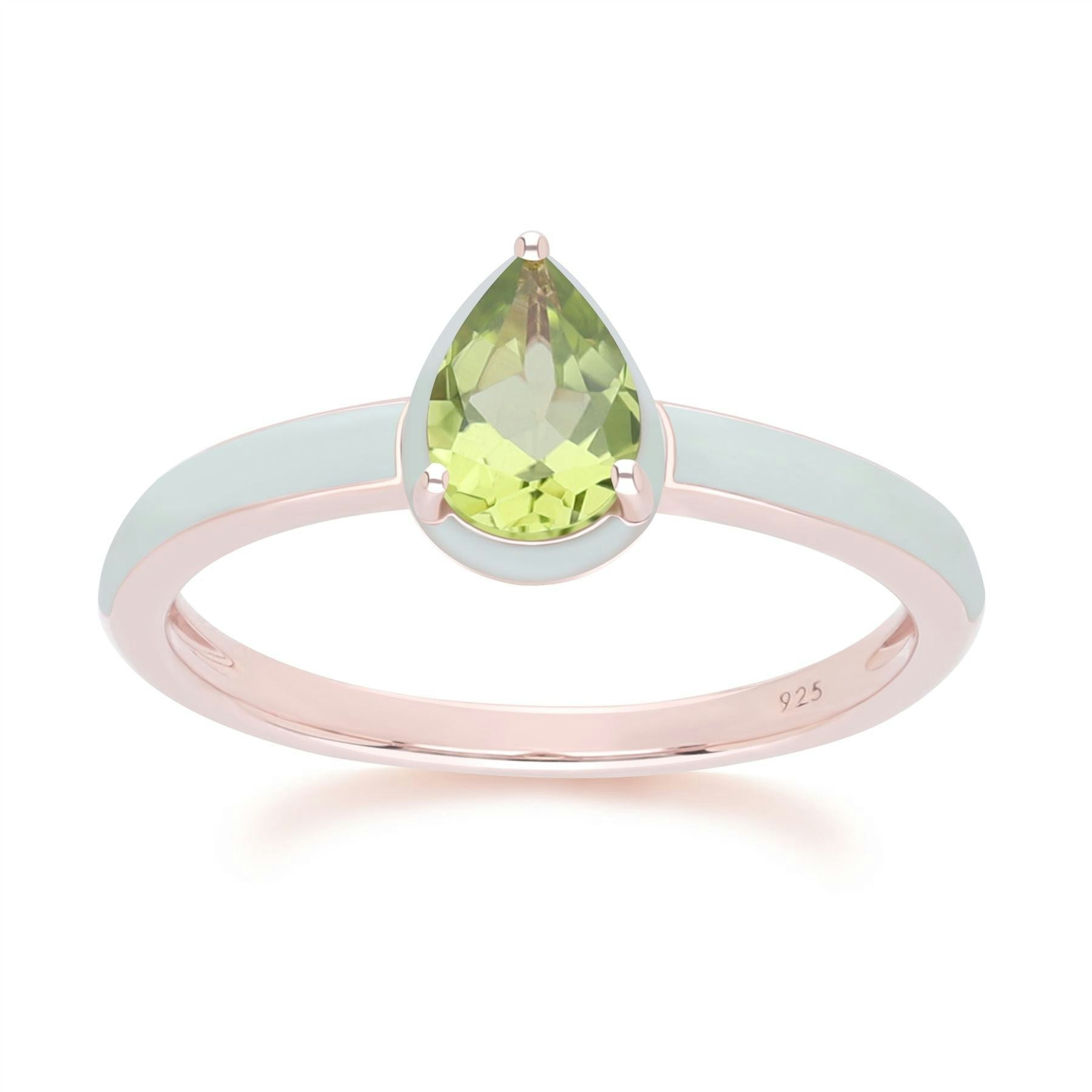 Gemondo Green/Gold Siberian Waltz Enamel & Pear Peridot Ring In Rose Vermeil - N