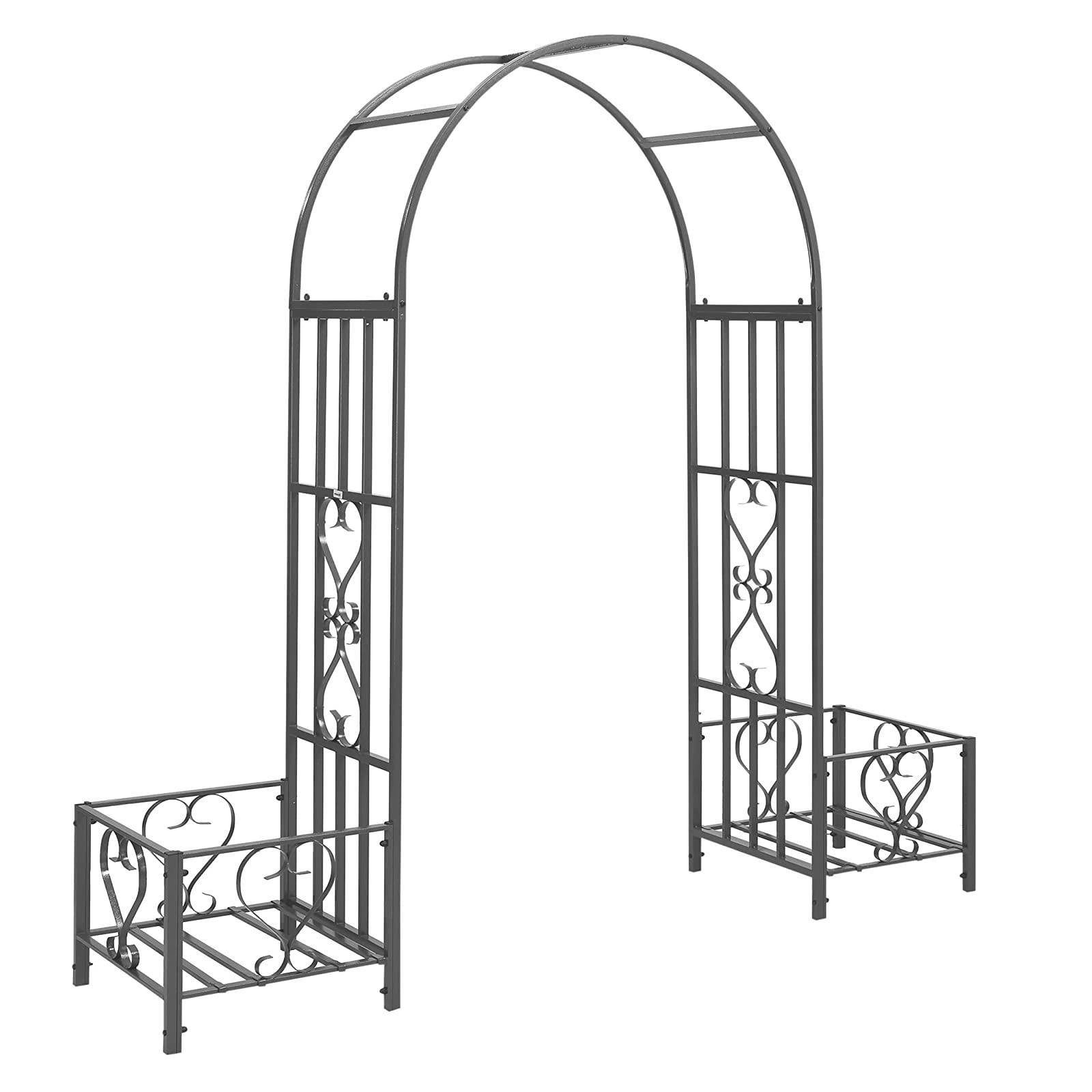 Rackhams Black Metal Garden Patio Arch With Planters Rose Arbour Archway Climbing Plant Trellis