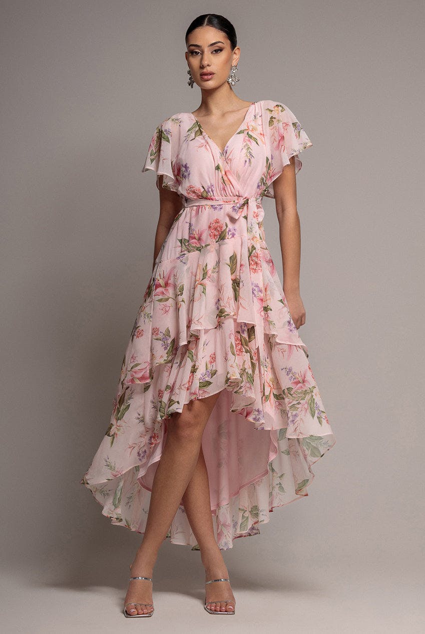 Goddiva Pink Flutter Sleeve Midaxi Wrap Dress - Blush By - Blush - 18