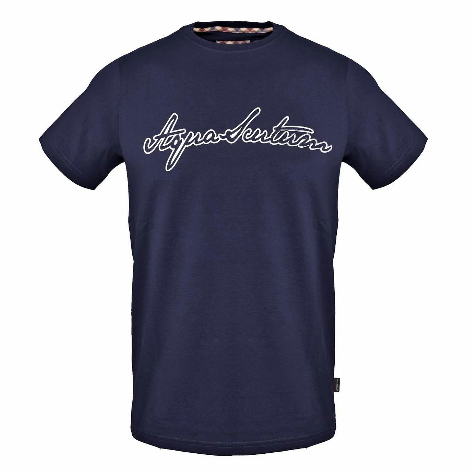 Aquascutum Men's Script Regular T-Shirt - Navy - M - Navy - 100% Mixed