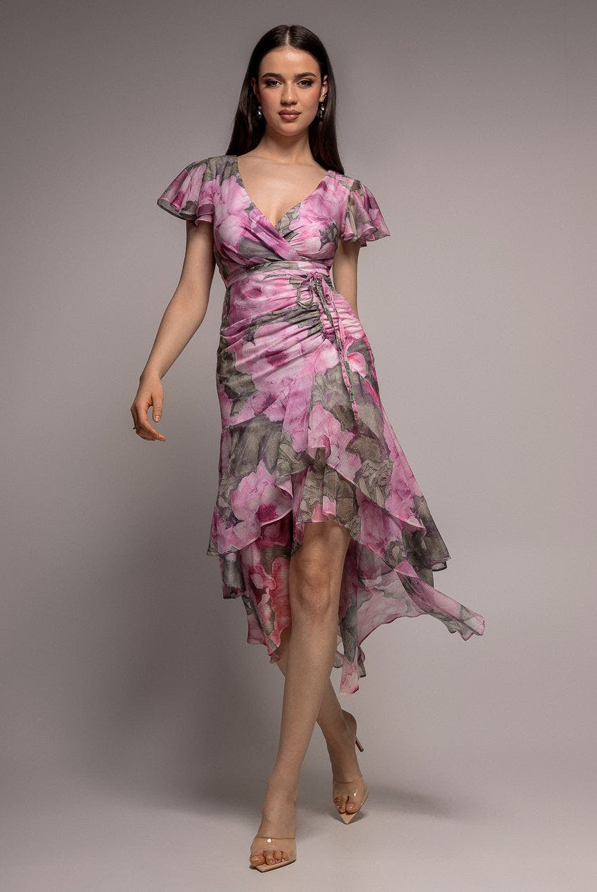 Goddiva Light Floral Wrap High And Low Midaxi Dress - Blush By - Blush - 8