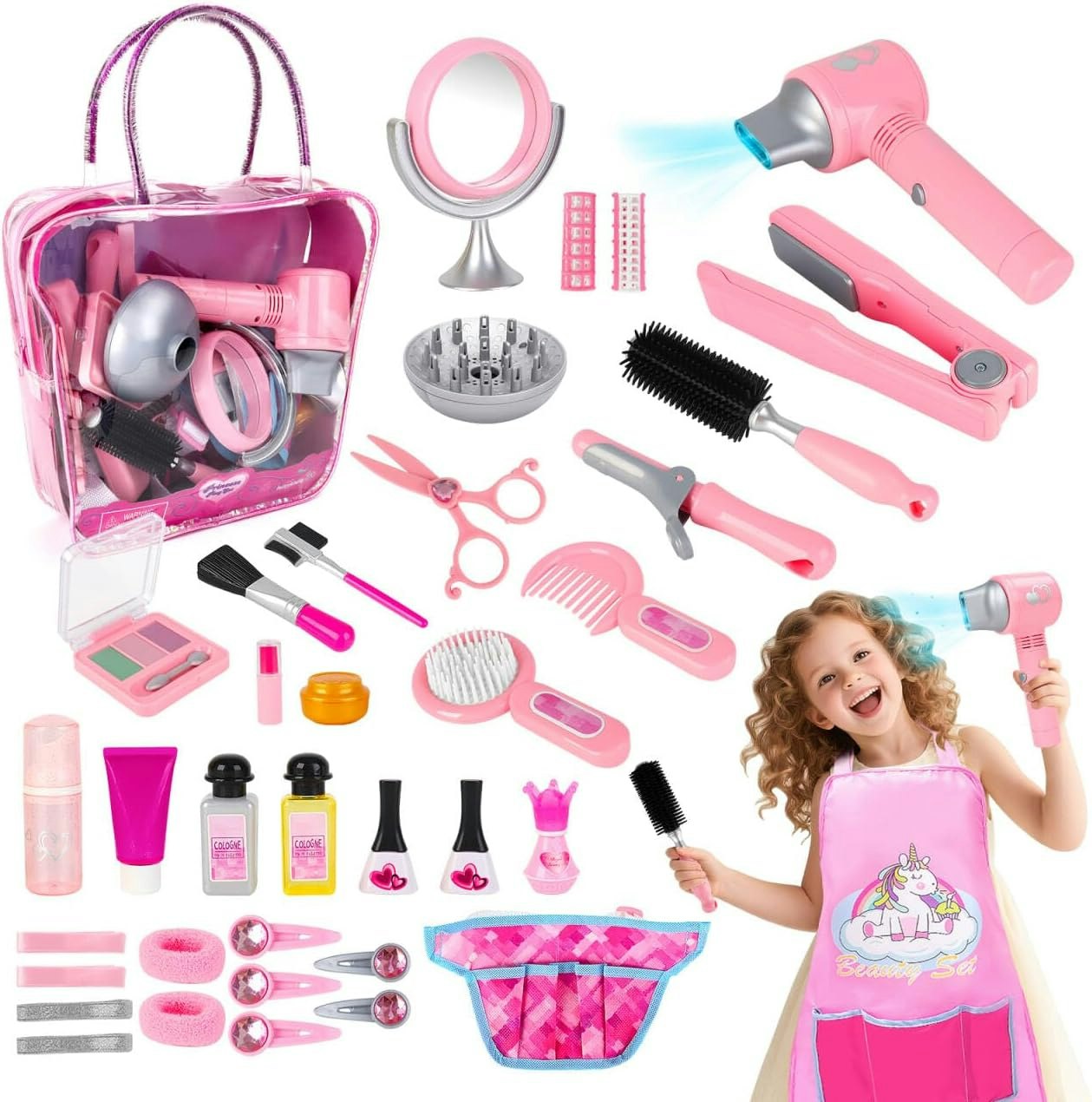 Deao Toys Pink Pretend Makeup Set Hairdressing & Makeup Toy Set - 3+