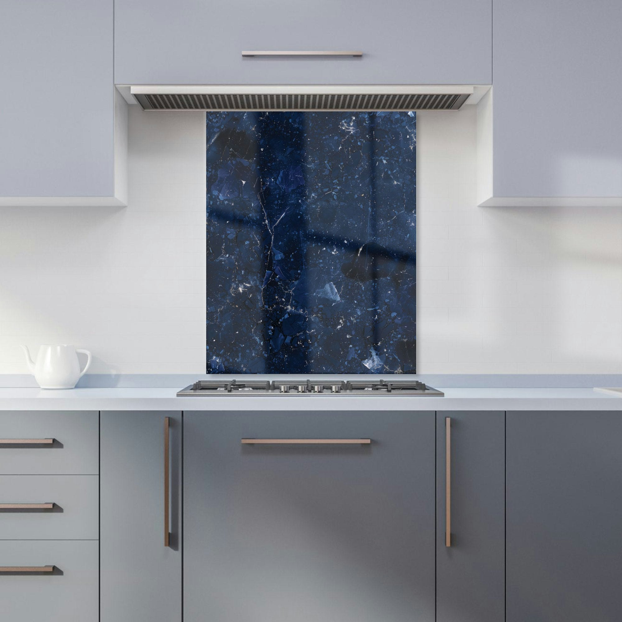 Warren Reed Blue - Designer Ocean Quartz Effect Kitchen Splashback - W600mm X H750mm