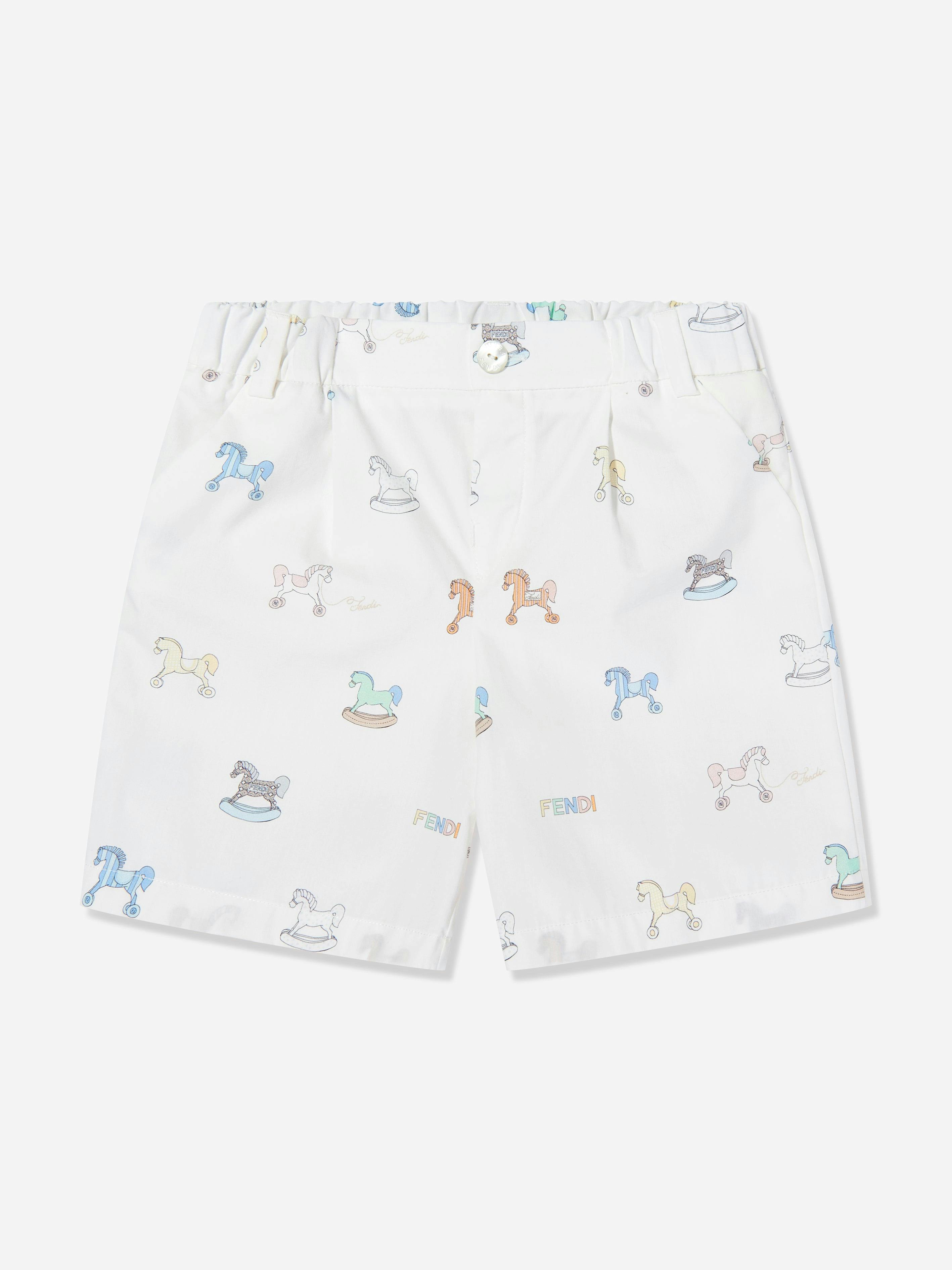 Fendi Kids Boys White Baby Toy Horse Shorts In - 36 Mths