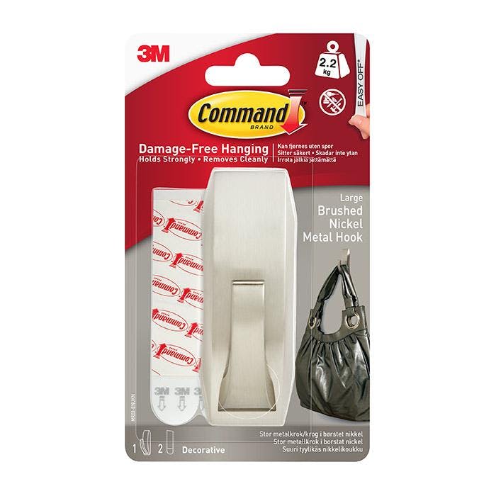 Command Mr03-Bn Large Modern Reflections Brushed Nickel Metal Hook 2.2Kg - One Colour - One Size - One Colour