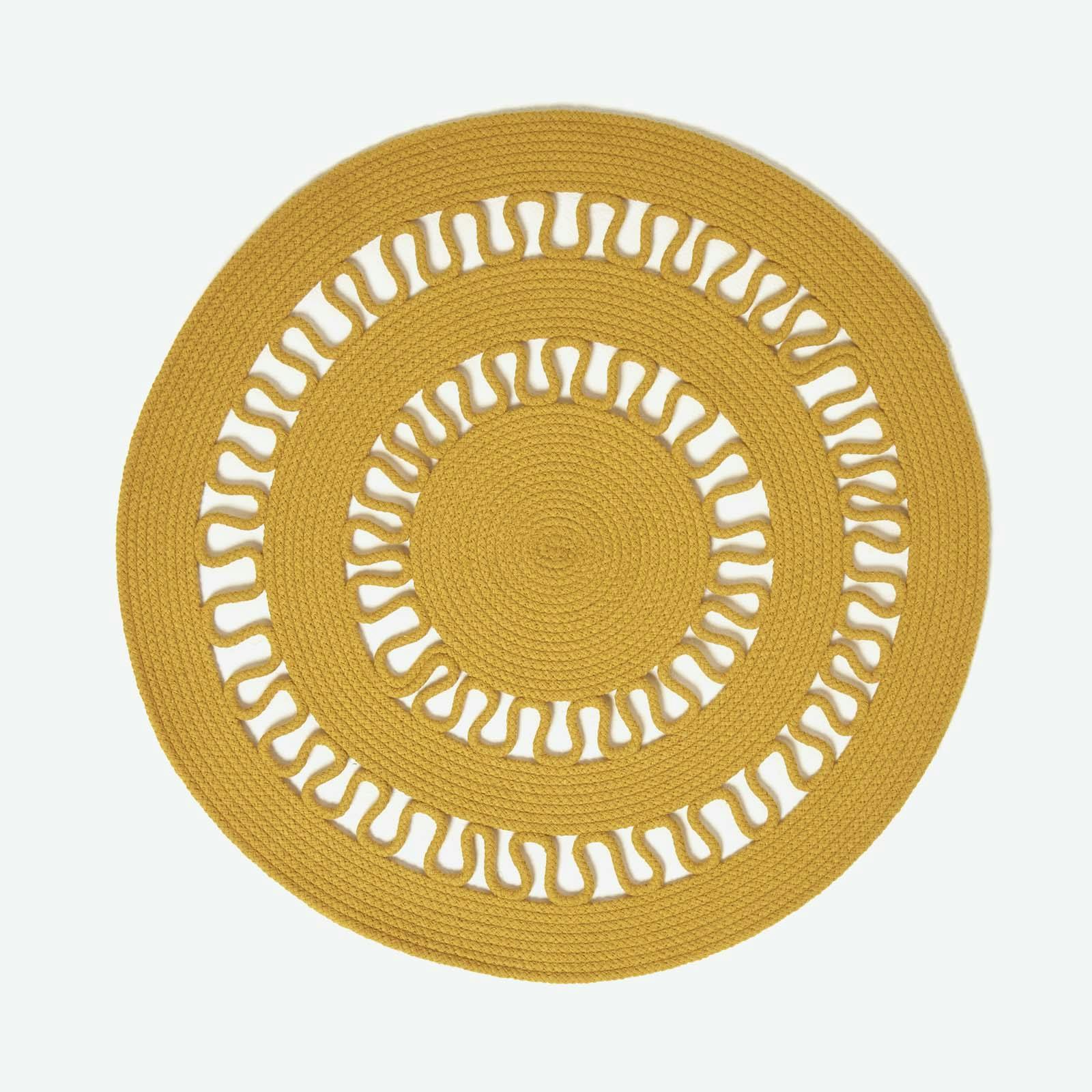Homescapes Crochet Braided Rug - Mustard - 90 Cm Round