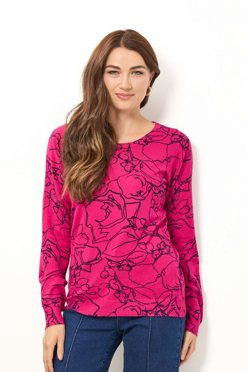 Mudflower Pink Floral Outline Knit Jumper - 16