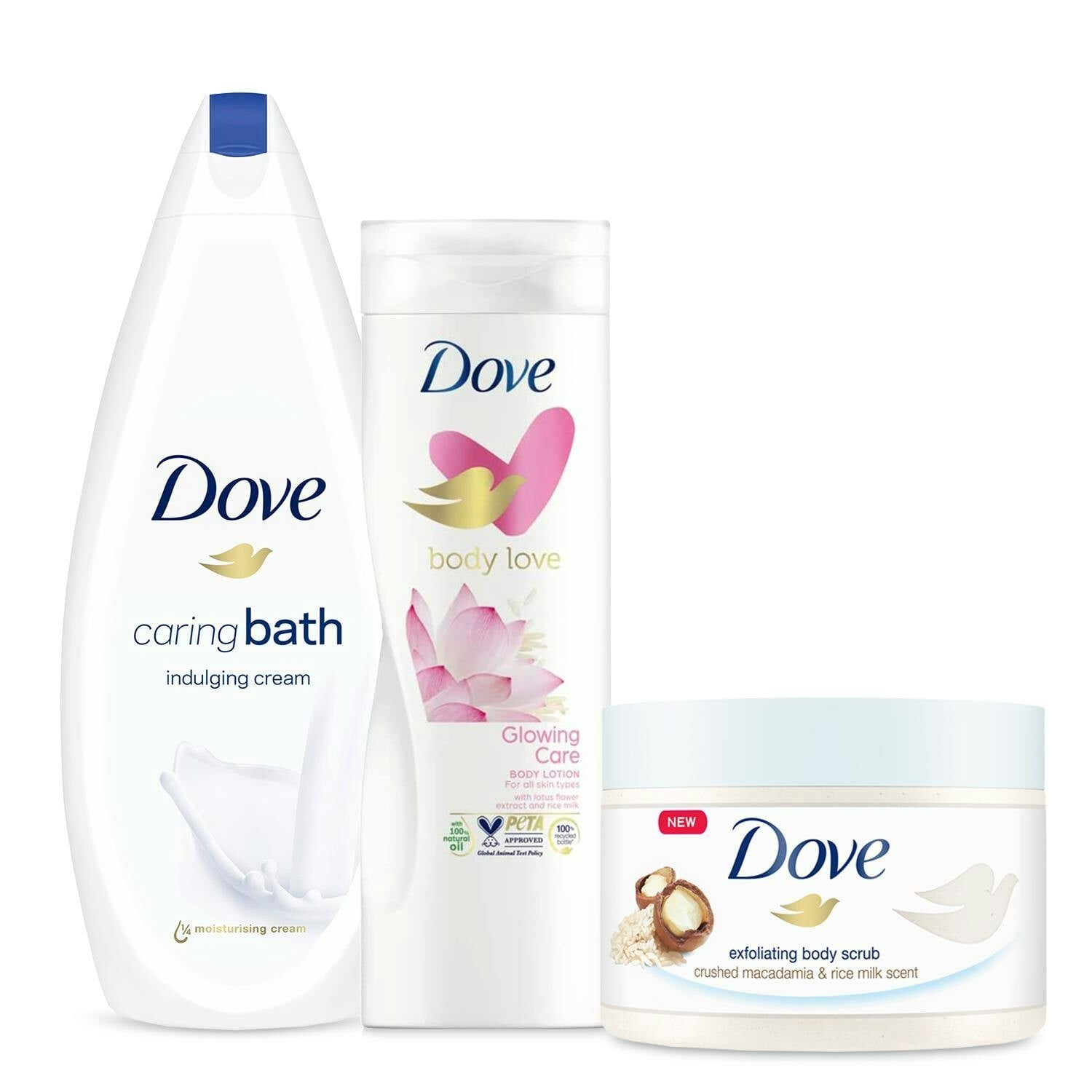 Dove Bath Bundle With Body Scrub, Bath Cream And Glowing Ritual Body Lotion - Image 2