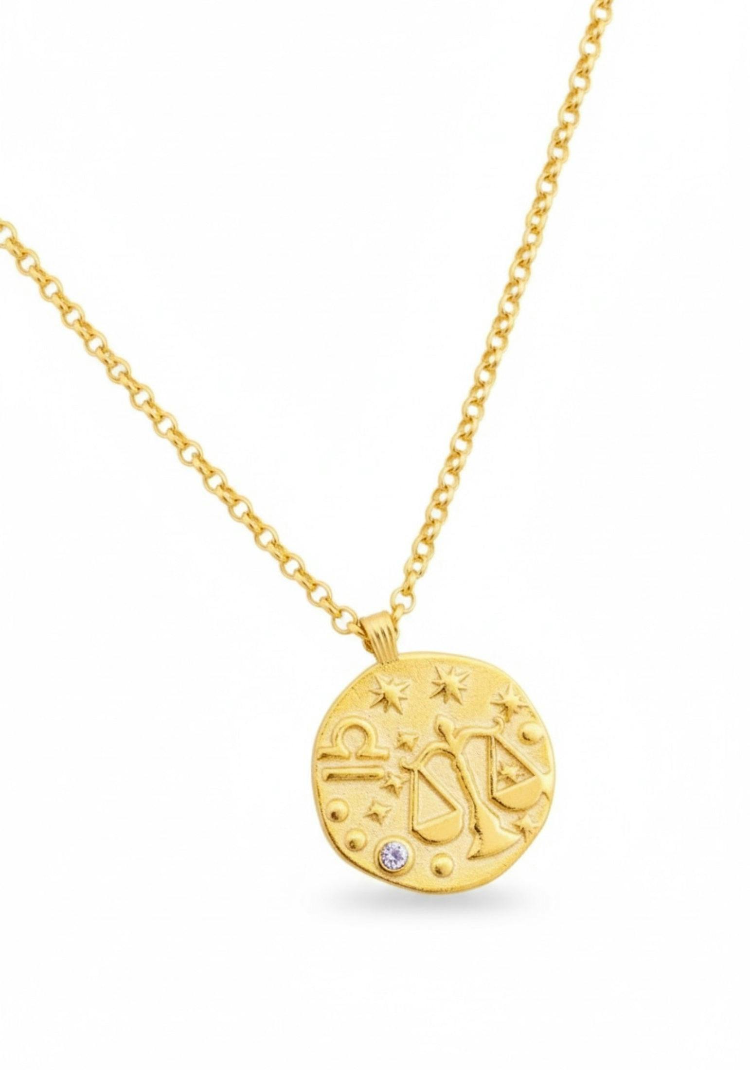 Latelita Gold Zodiac Birthstone Talisman Necklace Libra