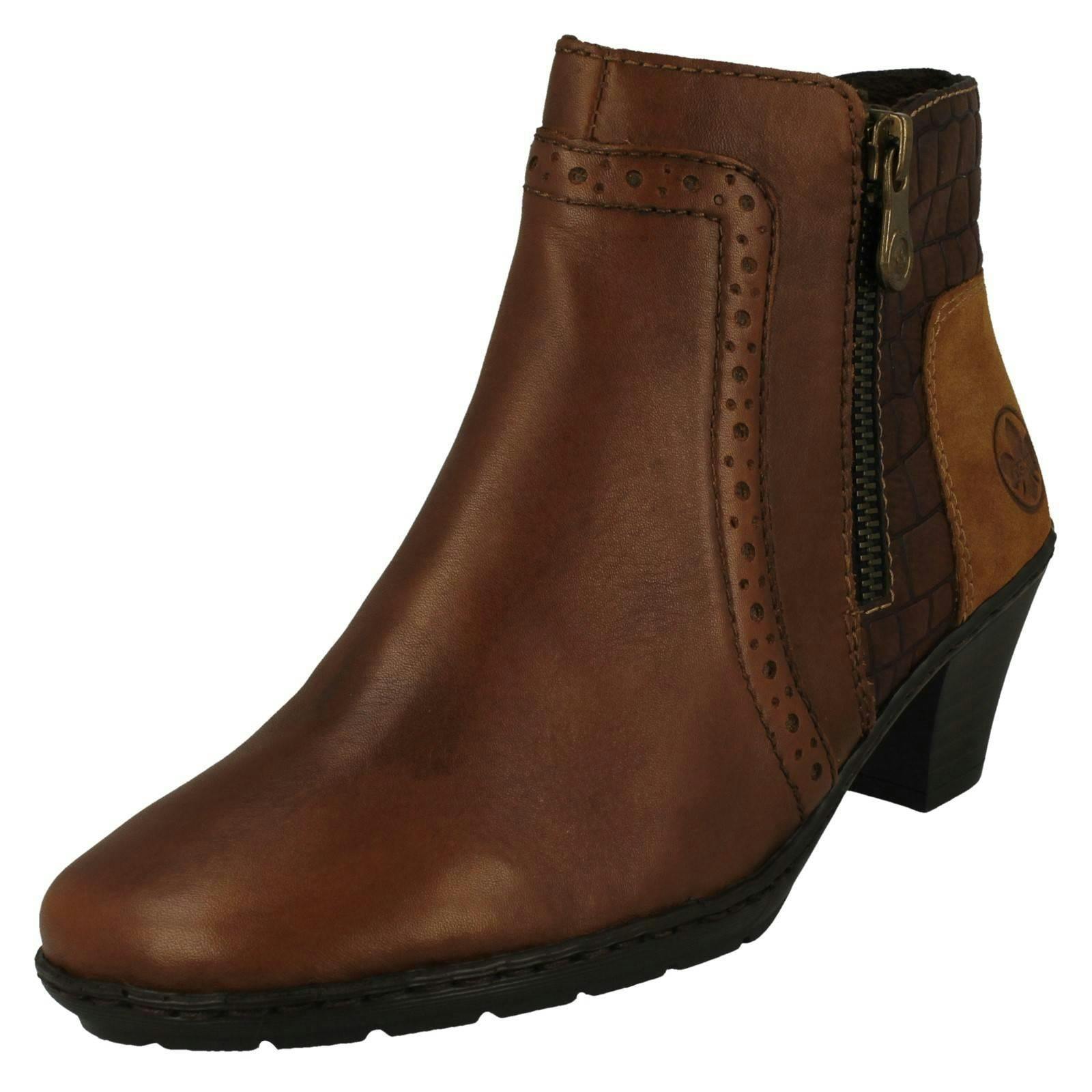 Rieker Women's Brown Fleeced Lined Heeled Ankle Boots 57186 - Uk 7.5