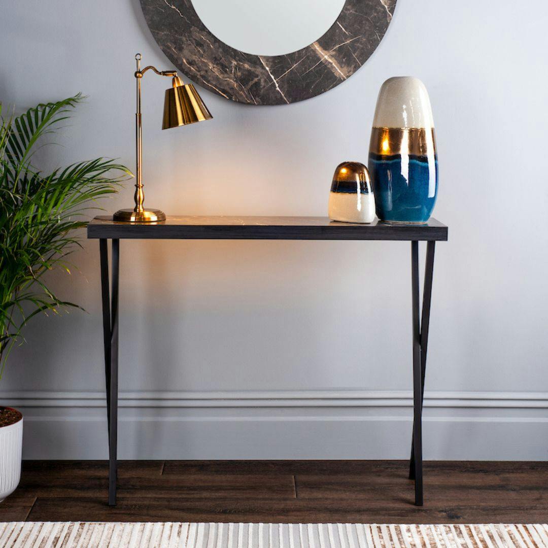 Rackhams Dark/Black Brito Marble Console Table