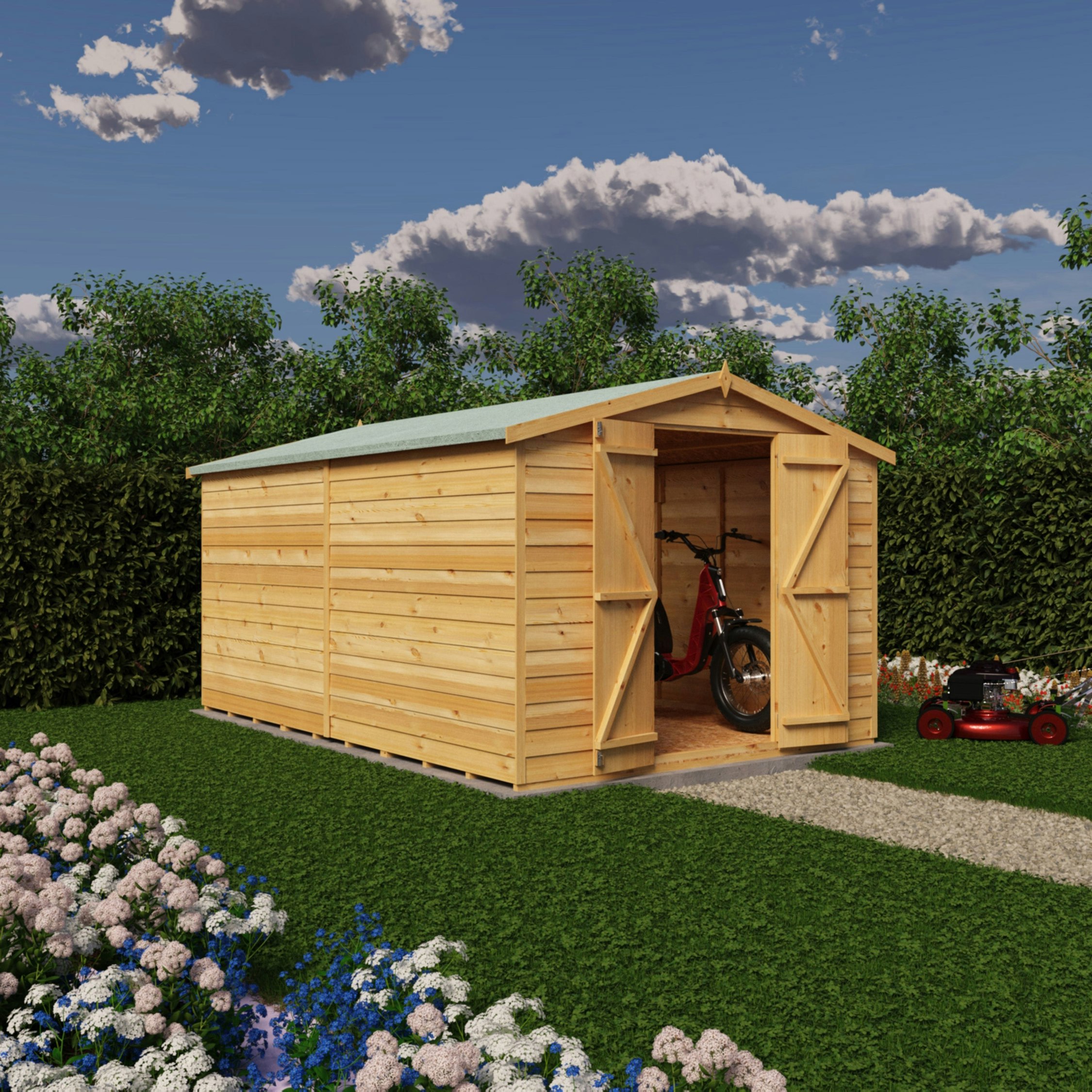 Rackhams Green Overlap Double Door No Windows 12X8 Storage Shed