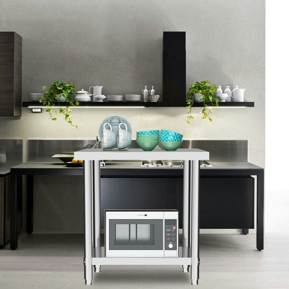 Rackhams Silver 2 Tier Commercial Kitchen Prep And Work Stainless Steel Table