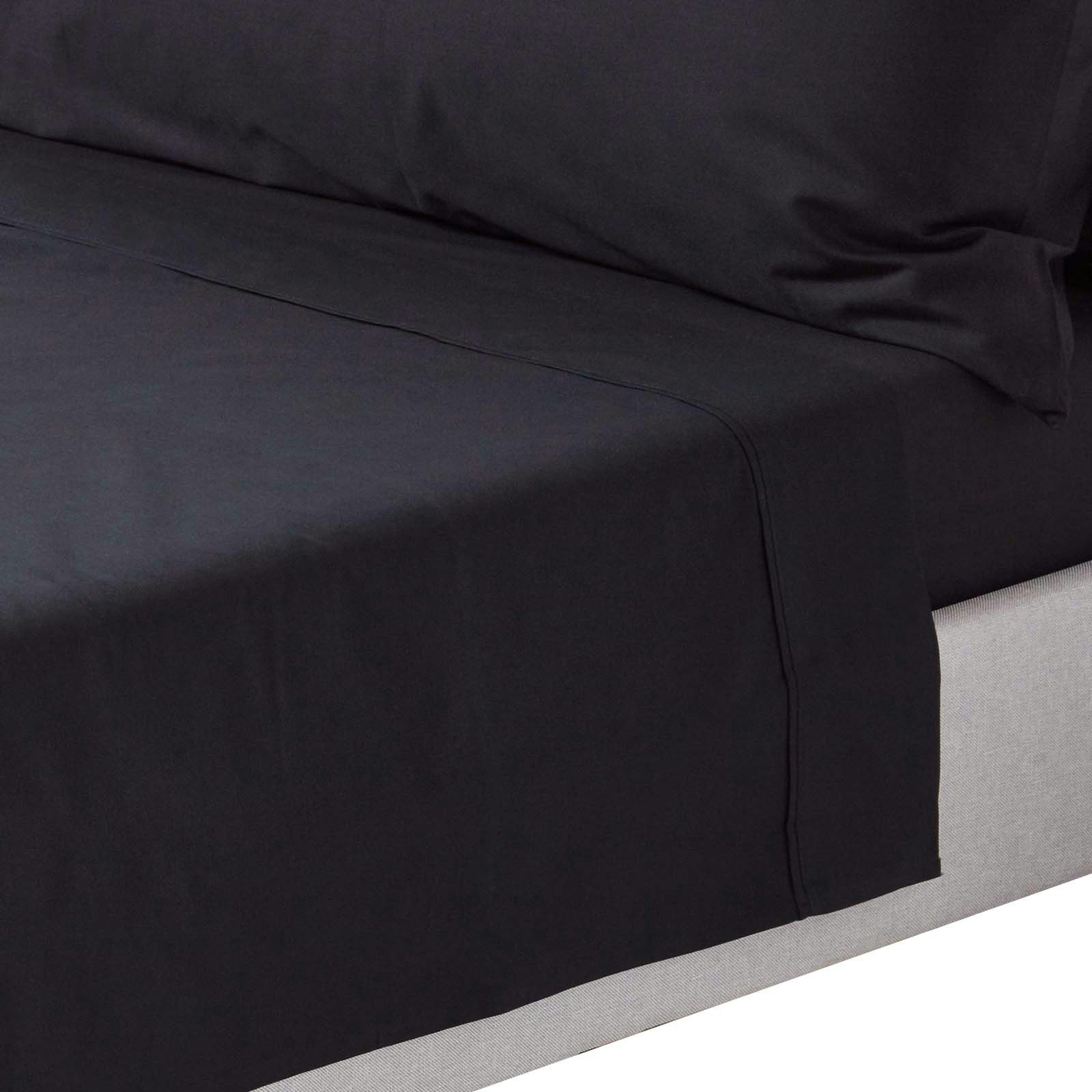 Rackhams Black Crisp & Cool 200 Tc Egyptian Cotton Percale Flat Sheet - Super King