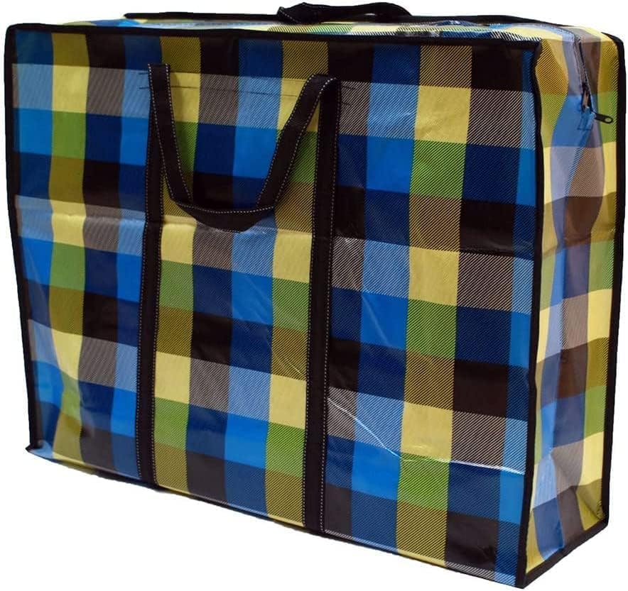 Rackhams Extra Large Laundry Shopping Bags - Random Coloured 170 Gsm Strong Reusable Waterproof Bag With Zipper & Handle For Travel, Cloths (60X50x26 Cm) - Pack Of 3