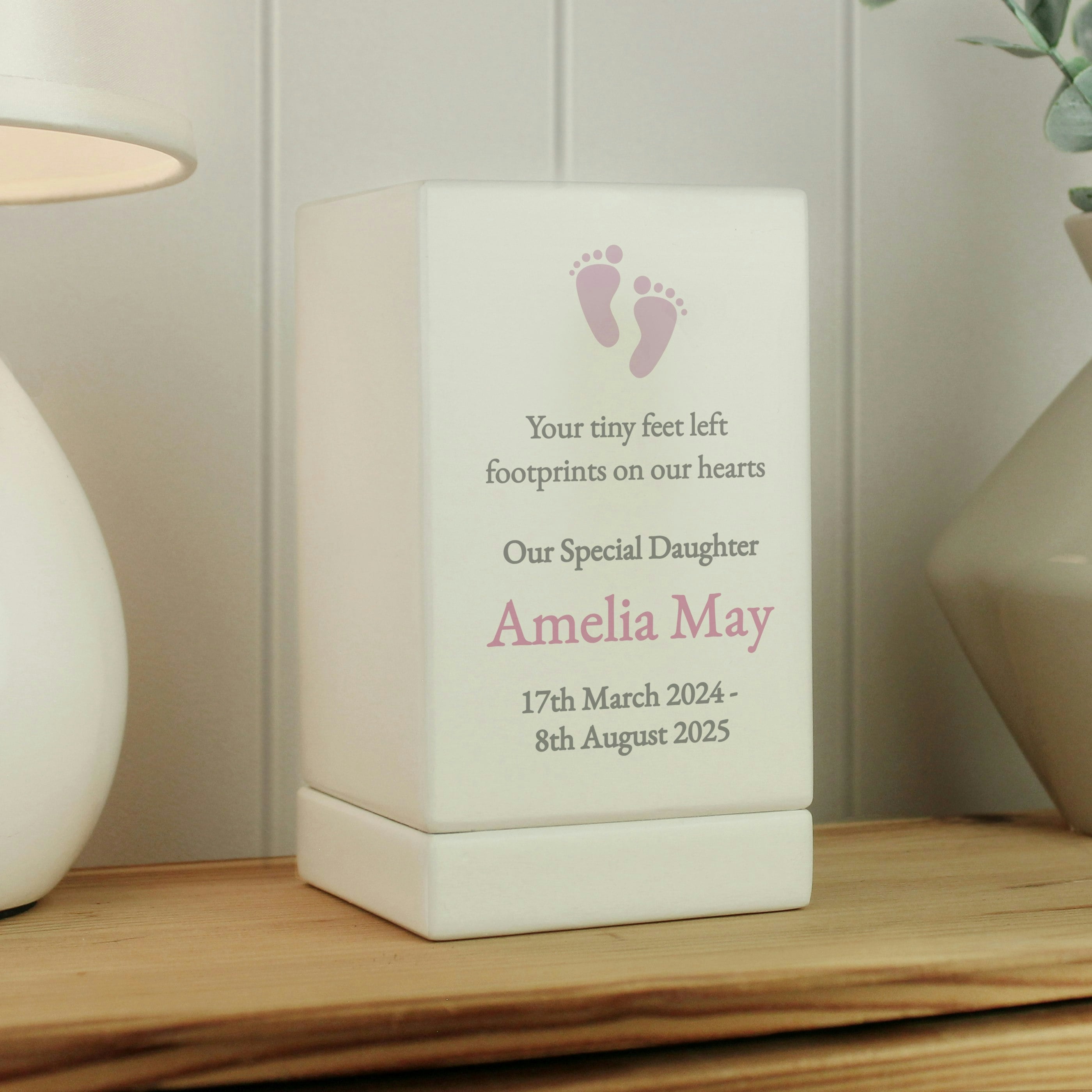 Rackhams Women's Pink Personalised Baby Girl Small Wooden Urn