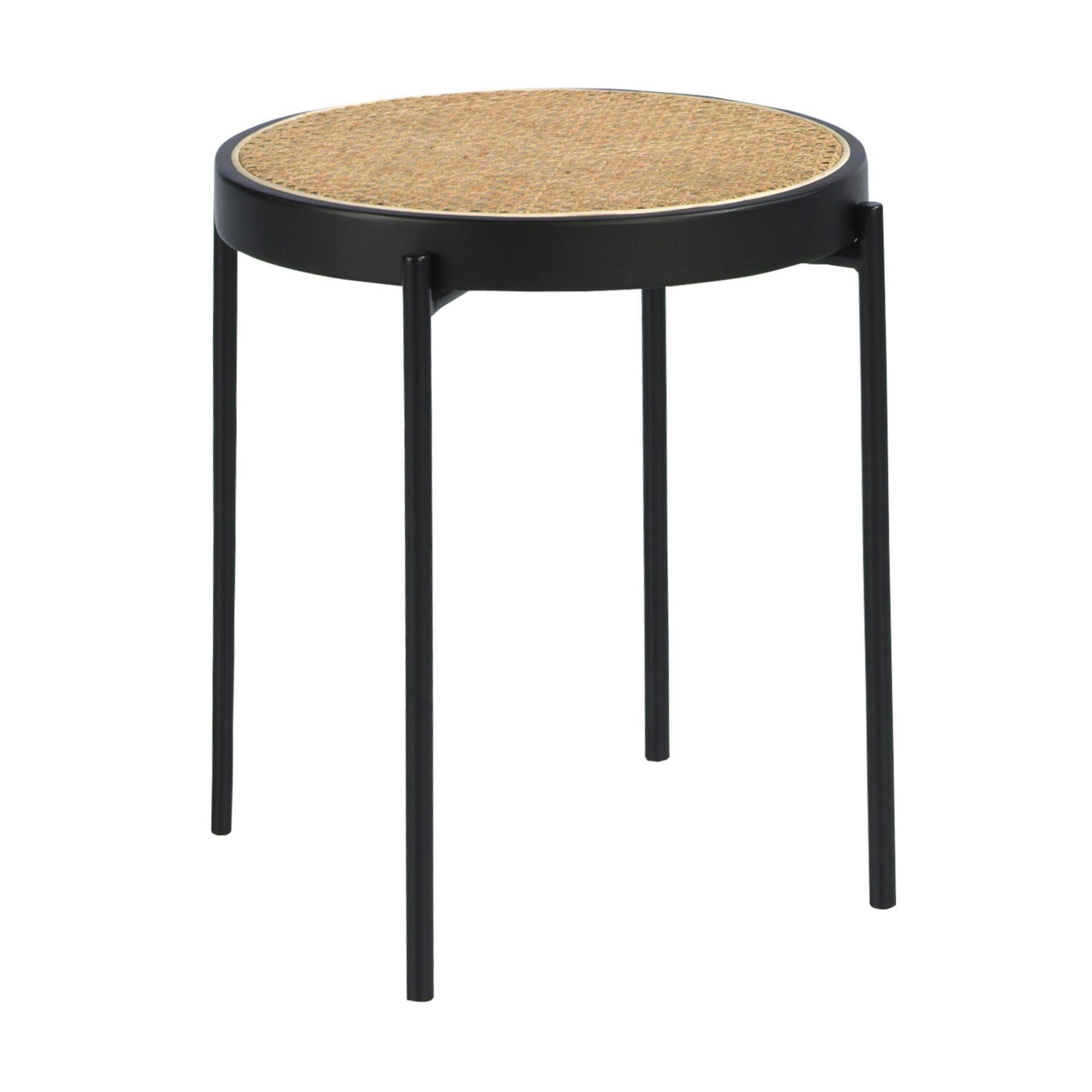Rackhams Black Round Corner Table Rattan, Wood And Steel 2109
