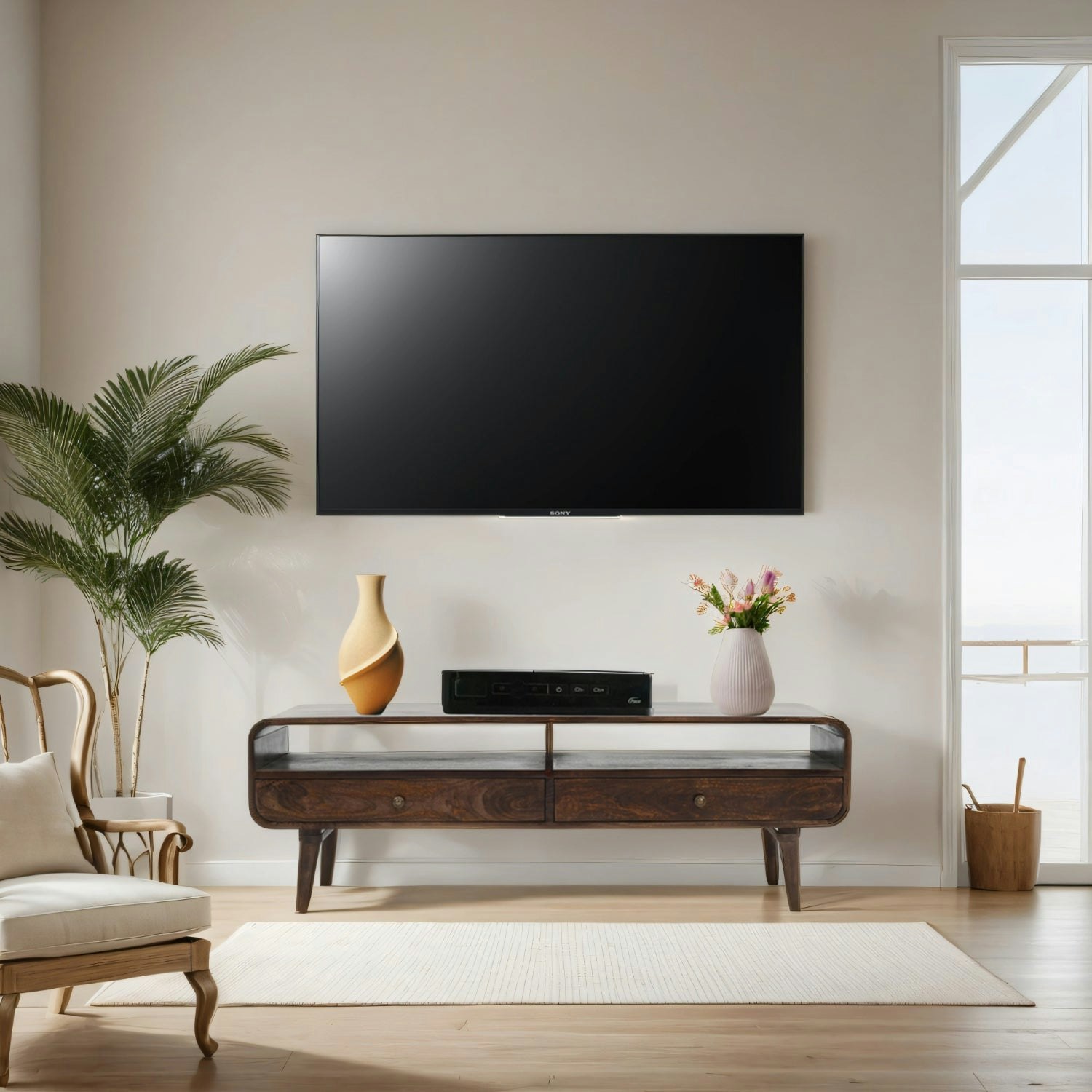 Rackhams Dark Winnie Mango Wood Large Tv Stand With 2 Drawers - 140 Cm - 47 Cm - Wood