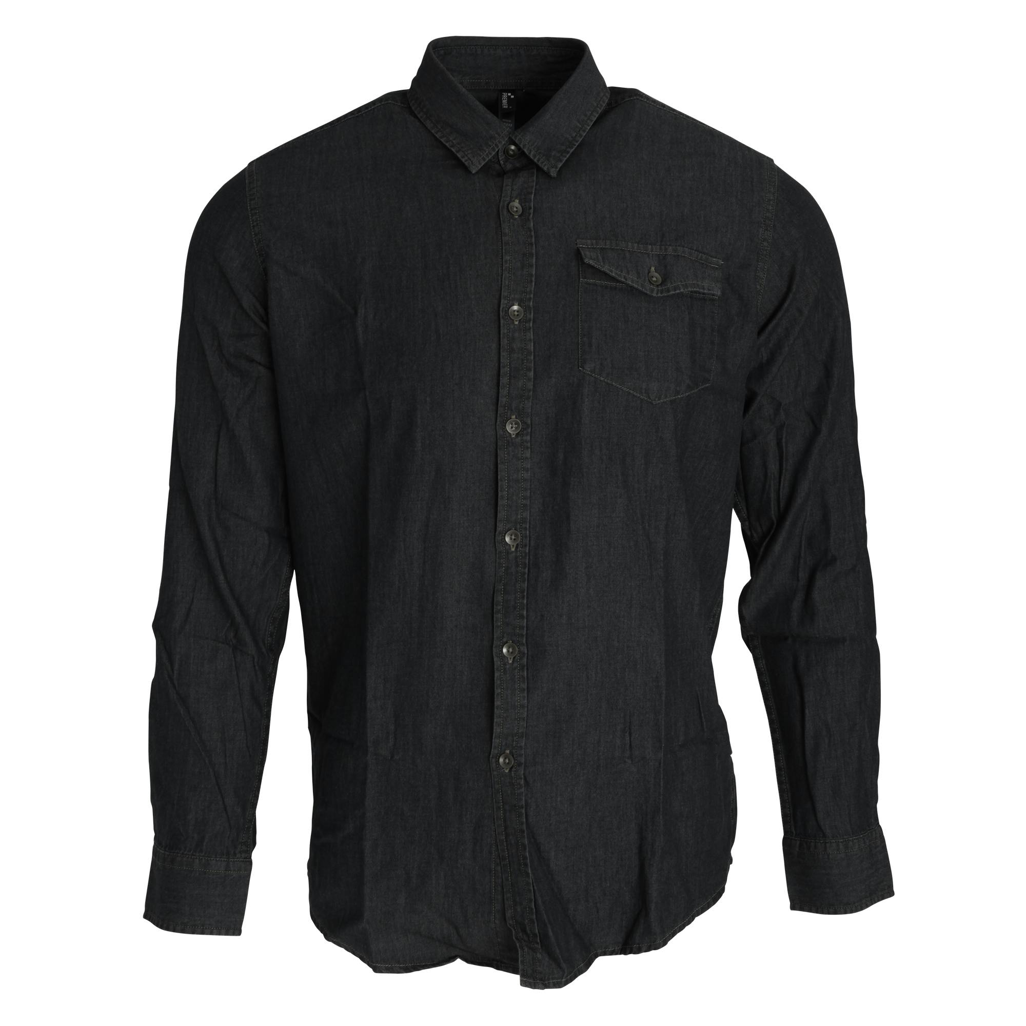 Premier (M, Black Denim) Mens Jeans Stitch Long Sleeve Denim Shirt - Image 3