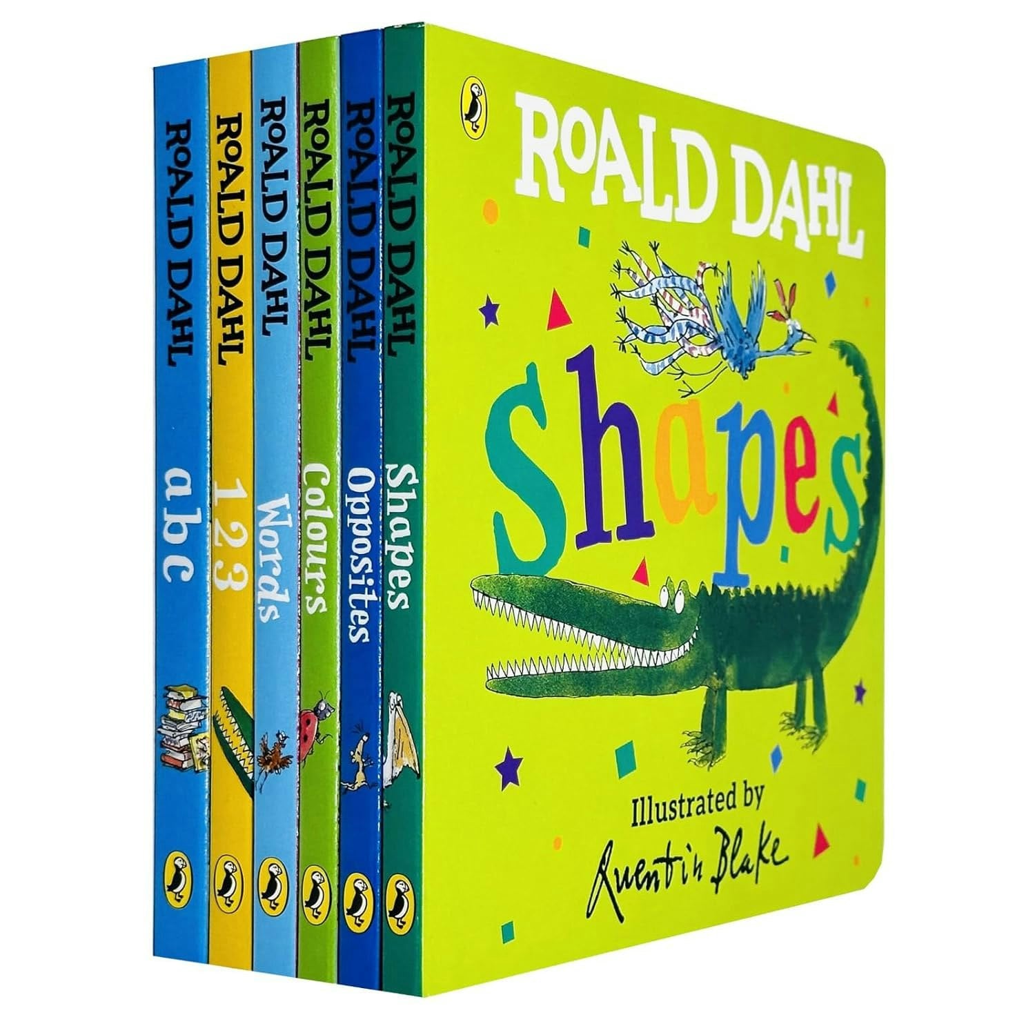 Puffin Roald Dahl Early Learning Pre-School Childrens Collection 6 Board Books Collection (Shapes, Words, Colours, Opposites, Abc & 123)