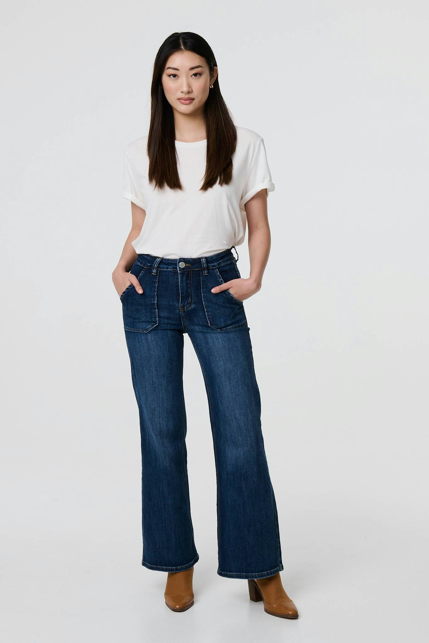 Izabel London Blue Denim Pocket Detail High Waist Jeans - 18