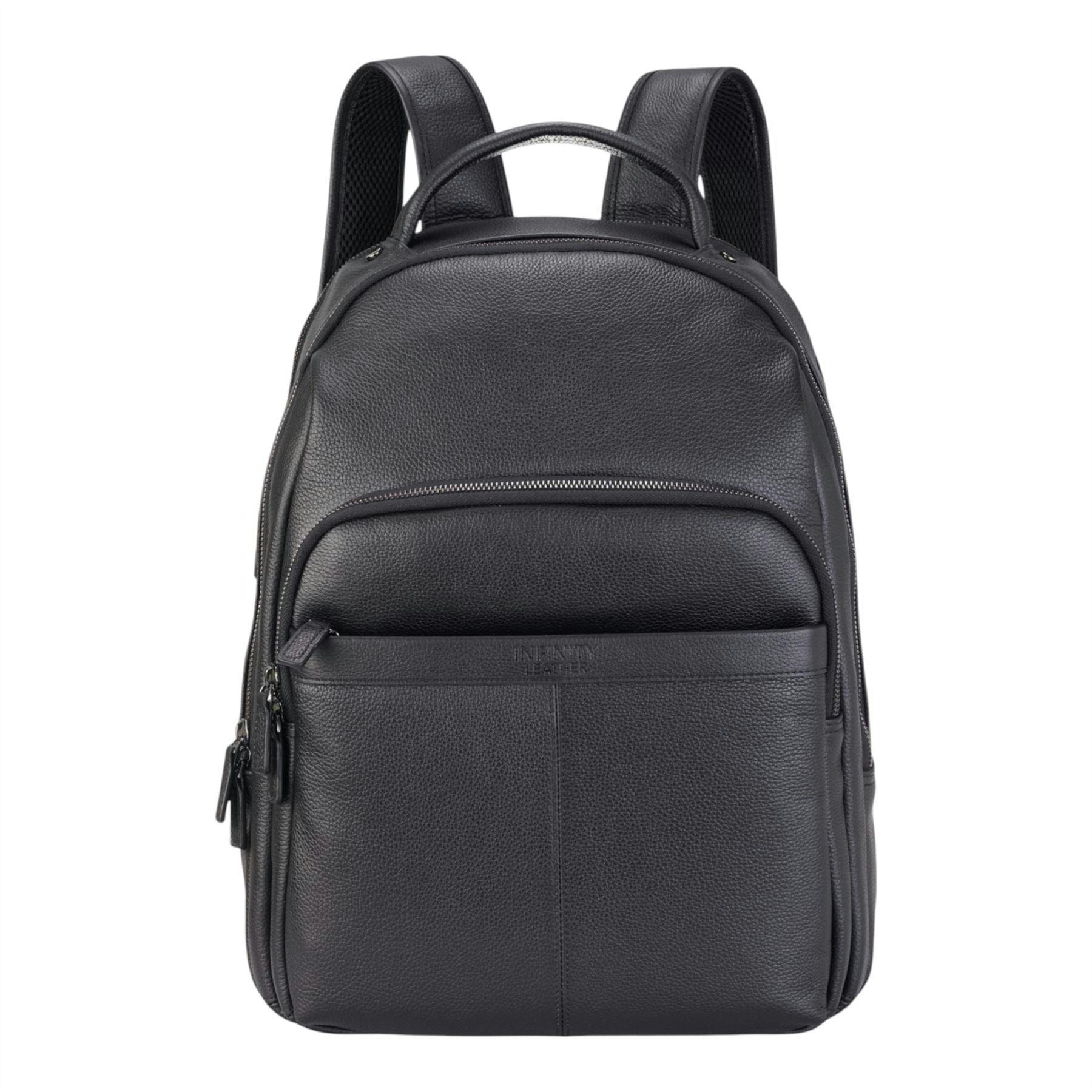 Infinity Leather Black Genuine Leather Vintage Rucksack Laptop Bag Travel Backpack - Capri - 32 X 40 X 17 Cm