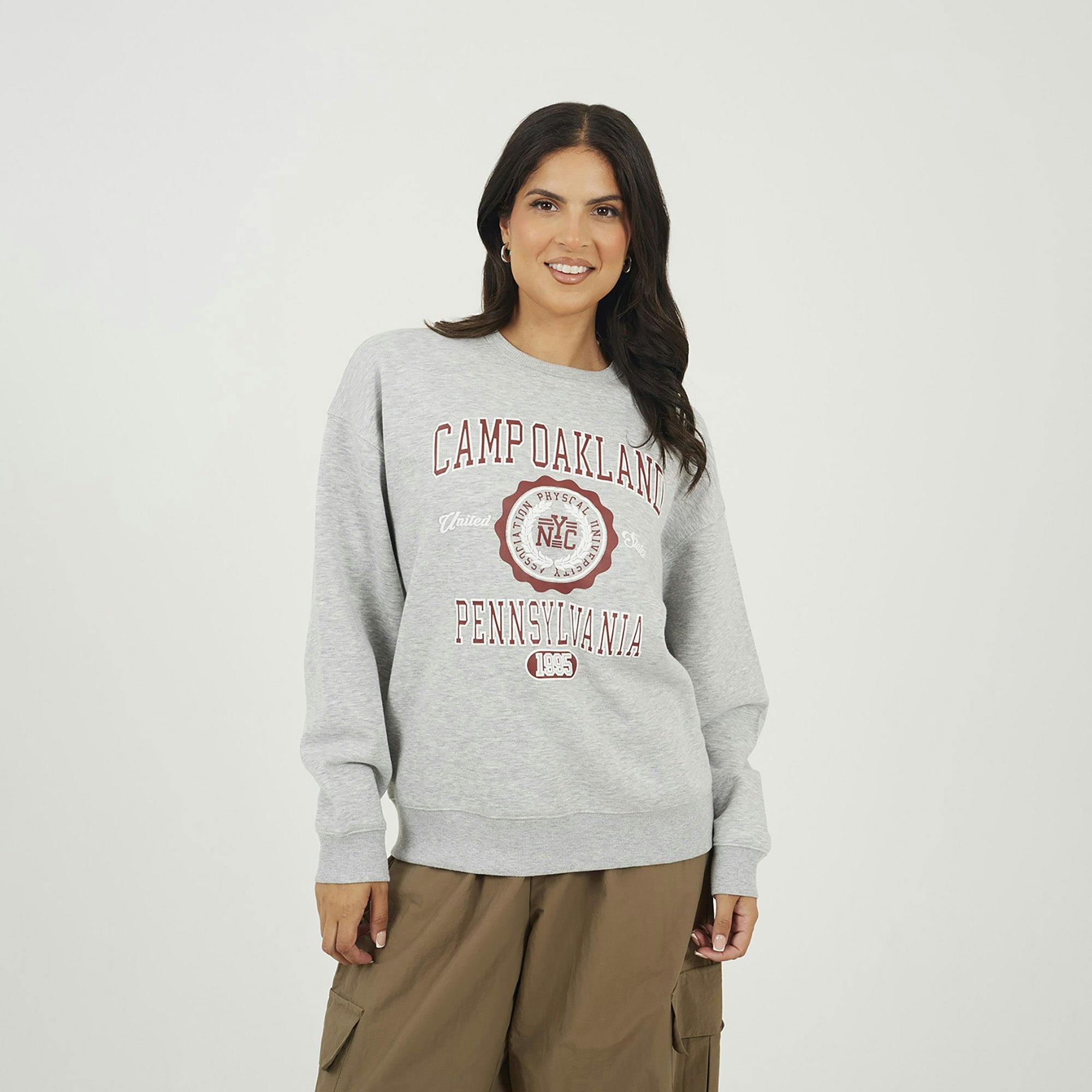 Brave Soul Grey Crew Neck Graphic Print Sweatshirt - M