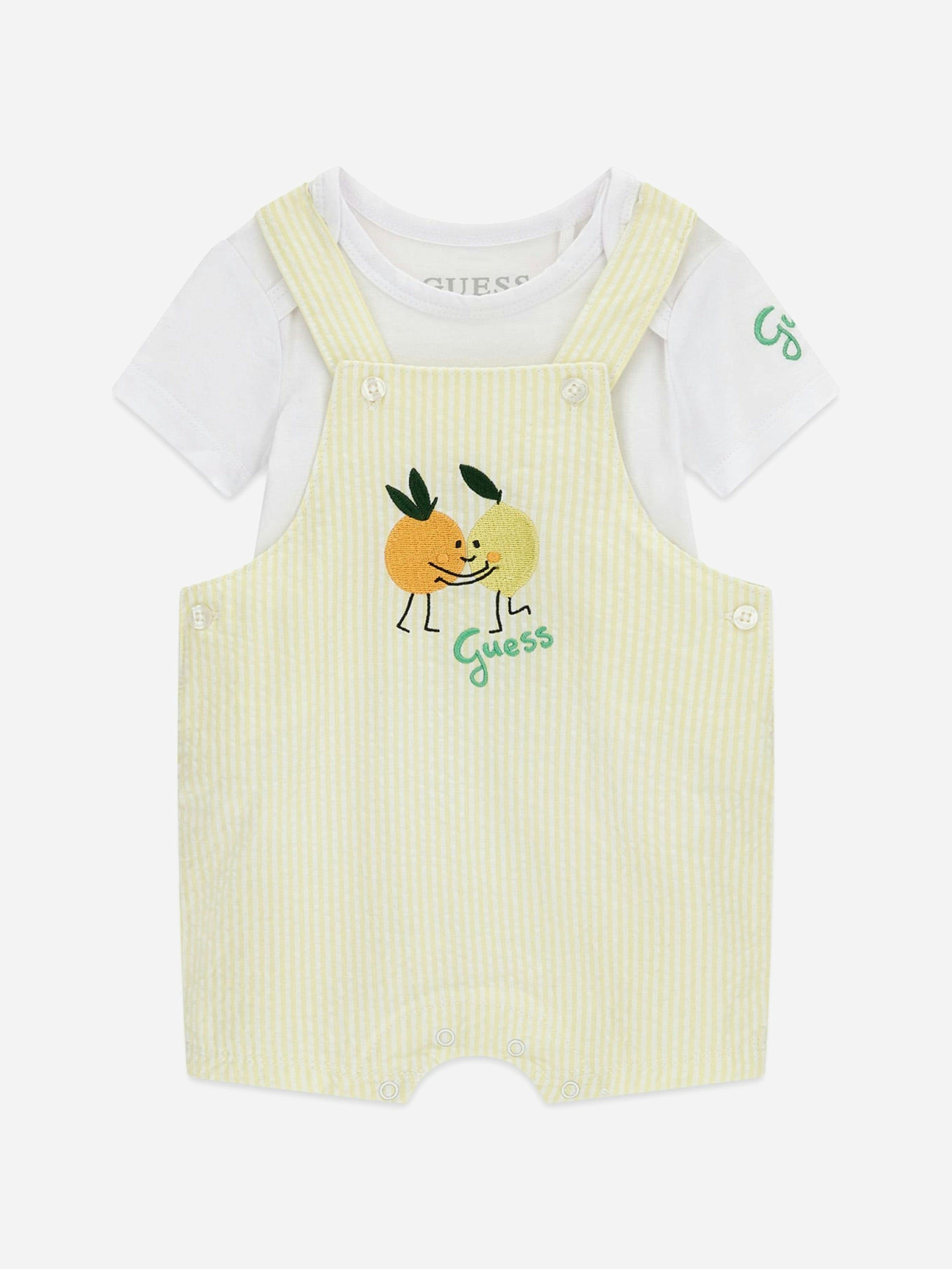 Guess Men's Yellow Baby Boys Bodysuit And Seersucker Romper In - 12 Mths
