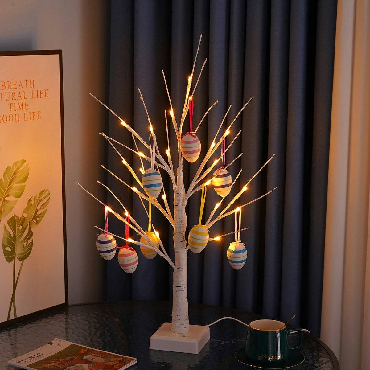 Lighted Birch Tree, 2FT/60CM LED Easter Tree Birch Twig Lights, Christmas Tree Light with 24 LEDs, Battery/USB Powered Indoor Warm White, Light up Twig Tree for Home Party Wedding Christmas Decor - Image 2