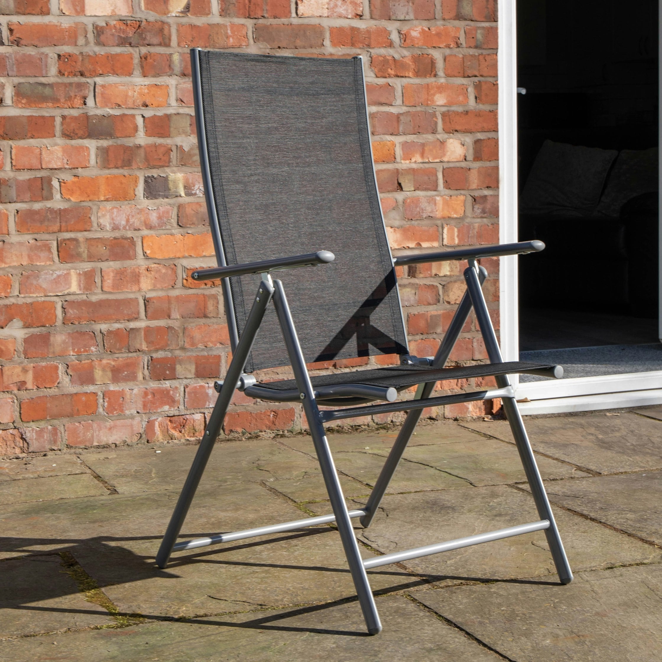 Rackhams Black/Silver Outdoor Garden Patio Multi Position Reclining Folding Chair In And