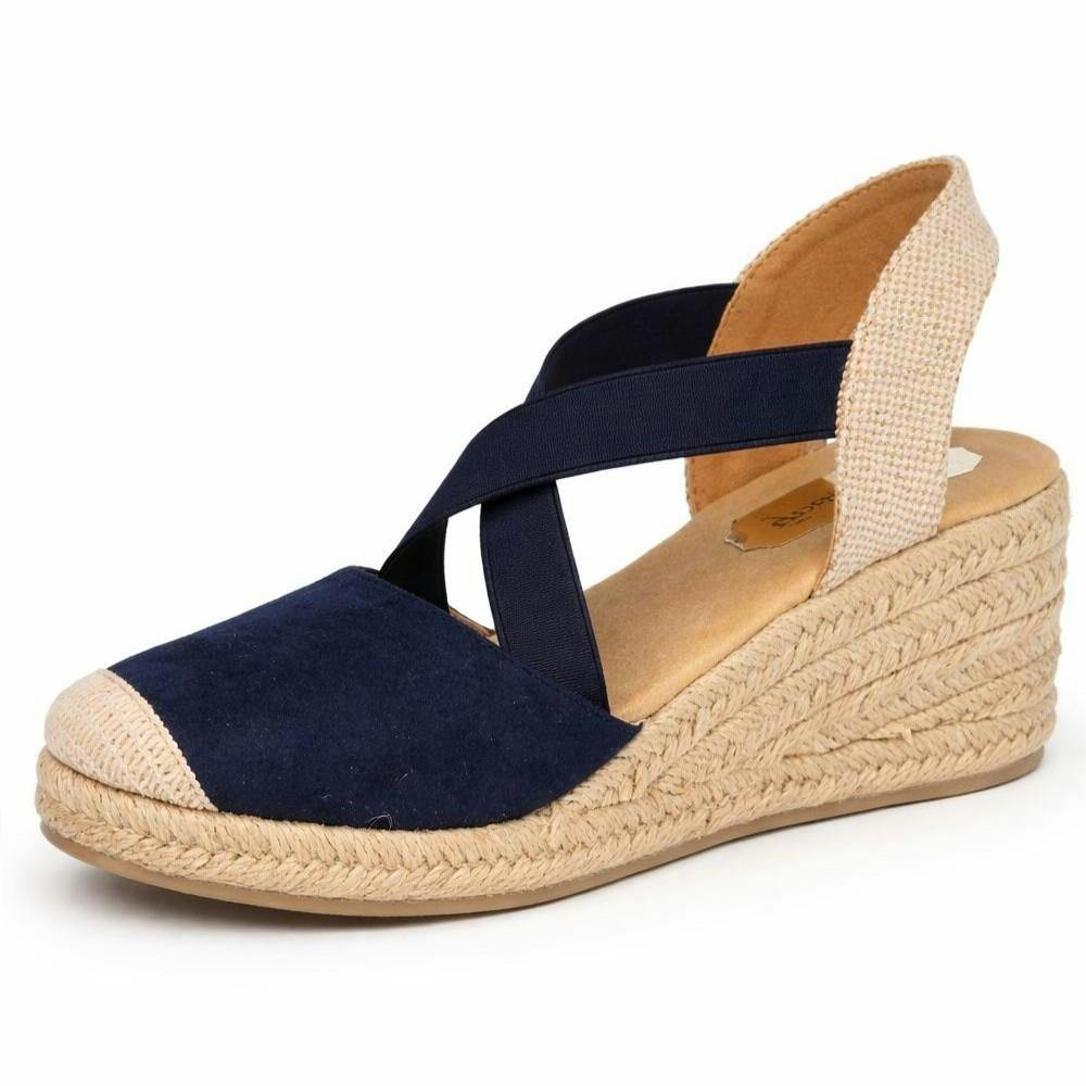 Savannah Women's Comfort Cross Strap Espadrille Wedge Sandals F2314 - Navy - Standard - Uk 7