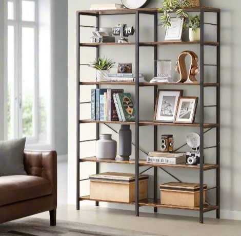 Modcraft Brown/Black 6-Tier Industrial Bookshelf With Steel Frame – Rustic & Ink Tall Storage Shelf, 120 Cm Wide