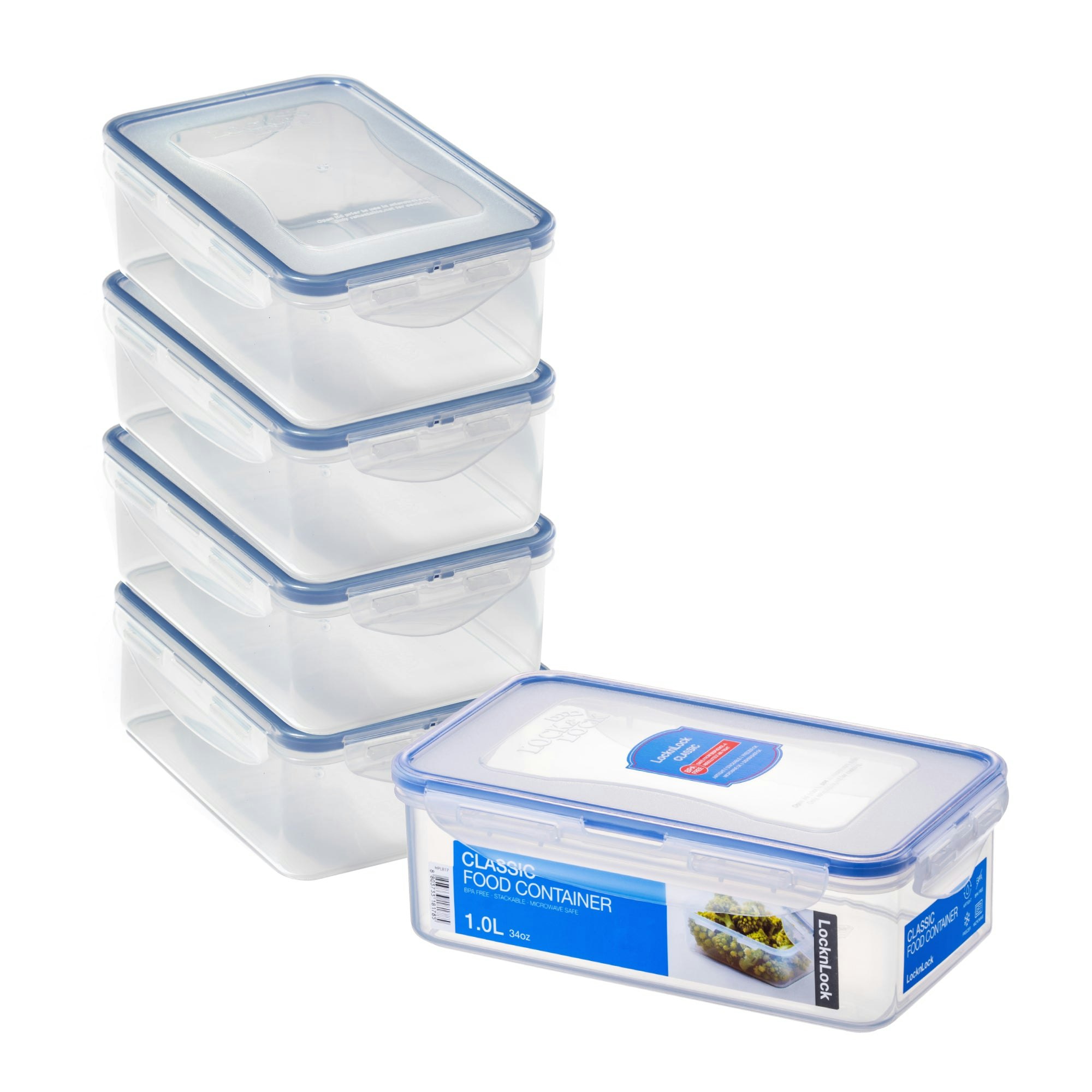 Rackhams Rectangular Food Containers With Lids, 5 X 1L