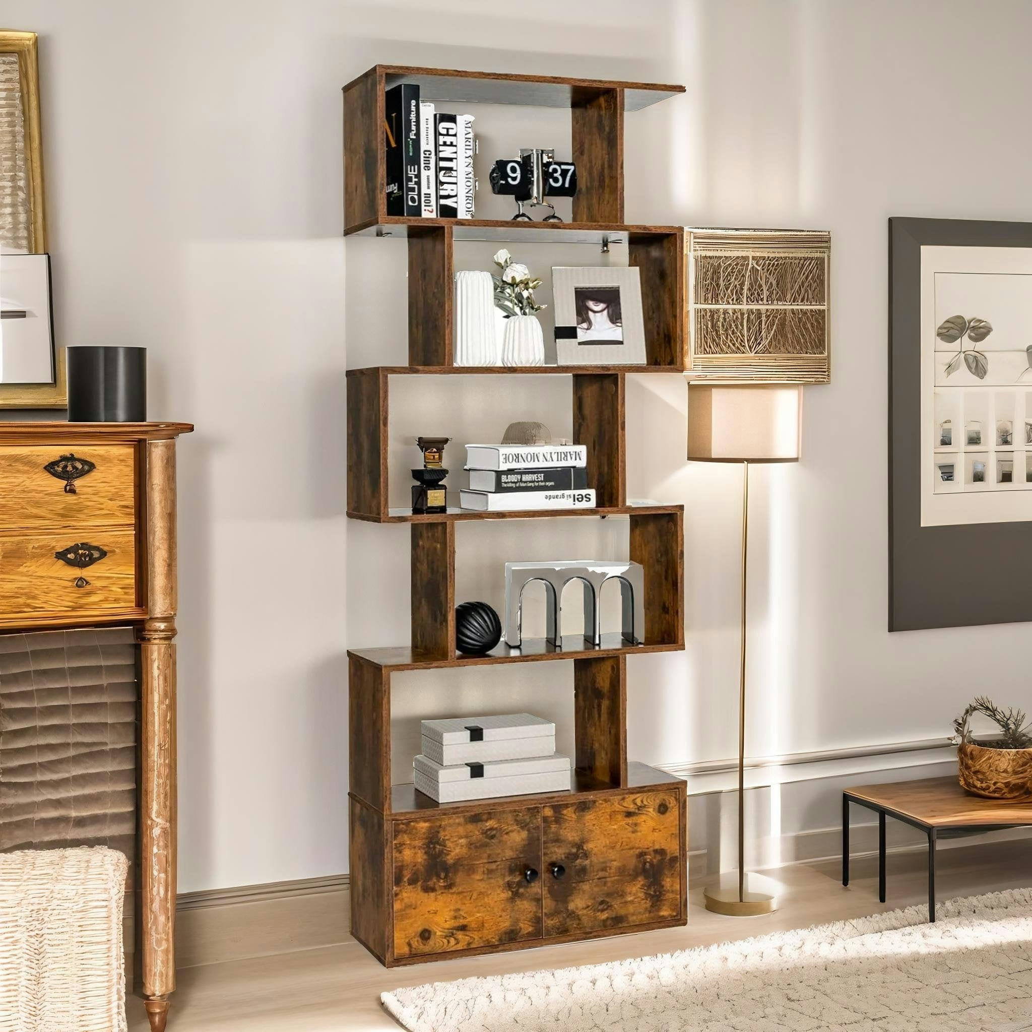 Rafaelo Mobilia Brown Industrial 5 Compartment Storage Book Shelf Rustic