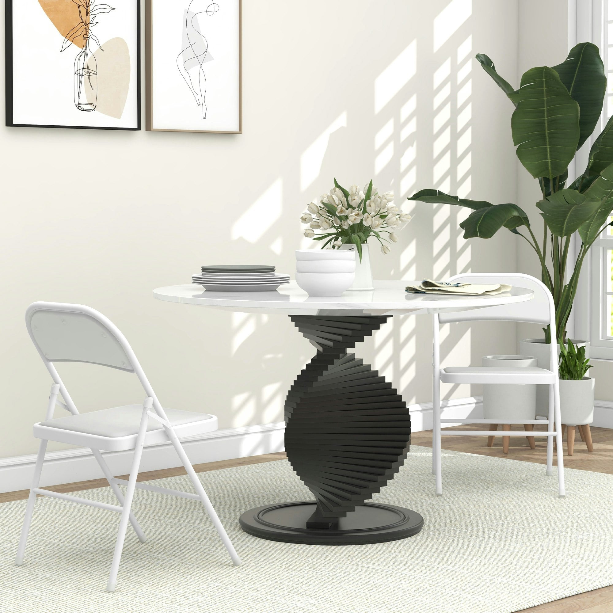Homcom Black/White 2 Pack Padded Folding Chairs With Cushioned Seat And Metal Frame