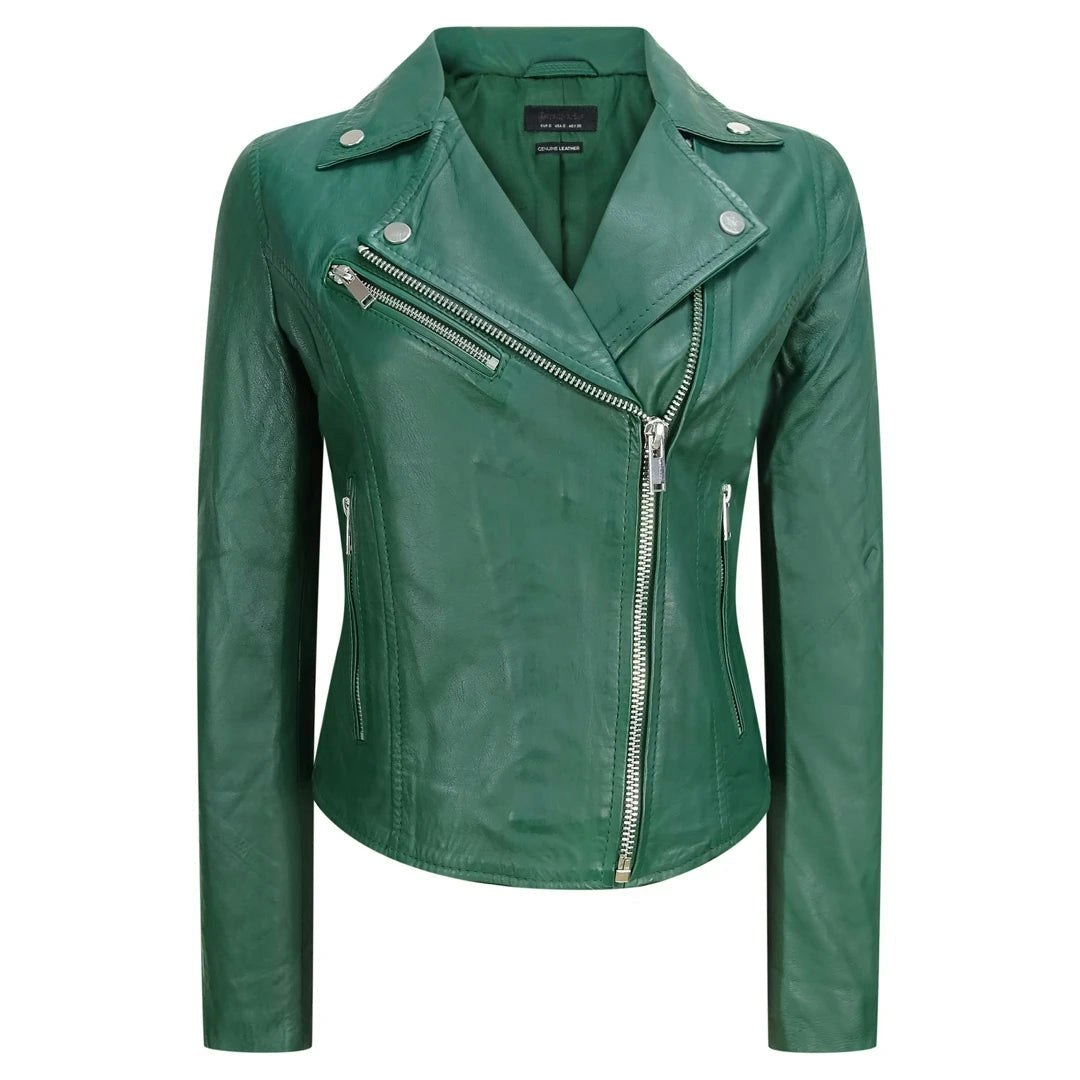 Truclothing Women's Brown/Black/Red Leather Biker Jacket Cross Zip Tan Yellow - Green - Uk 14