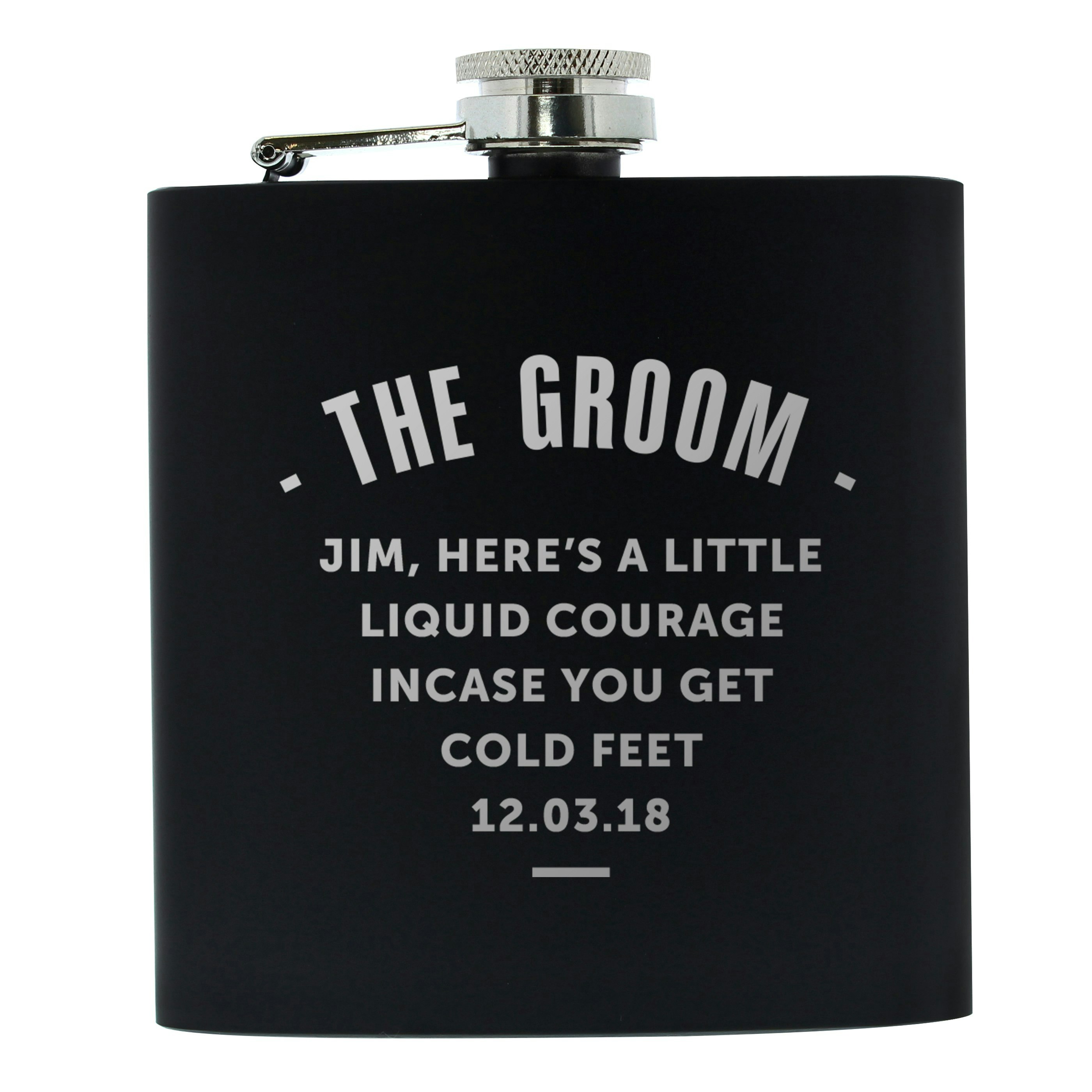 Rackhams Black Personalised Hip Flask