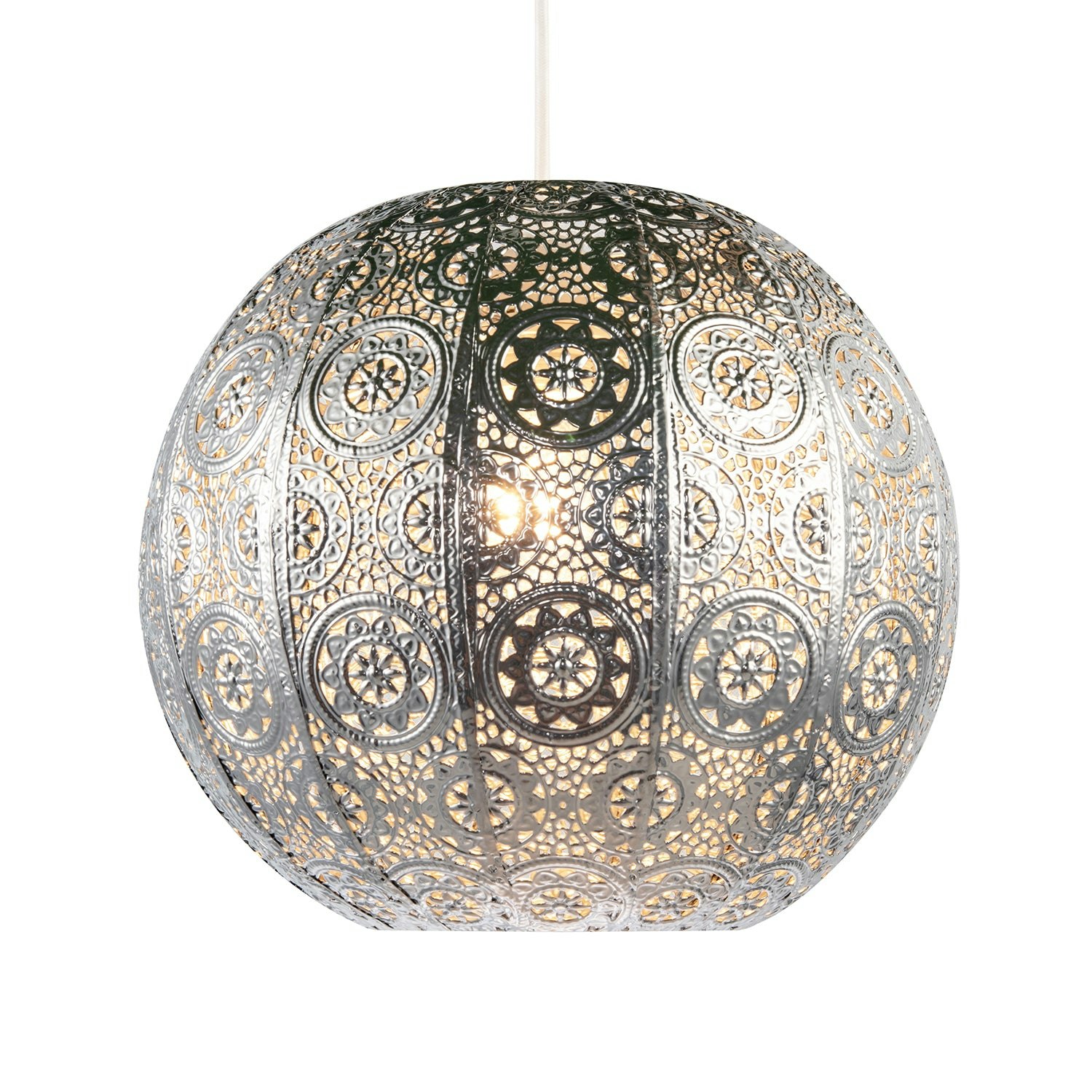 Happy Homewares Silver Spherical Vintage Moroccan Pendant Lamp Shade In Shiny Metal