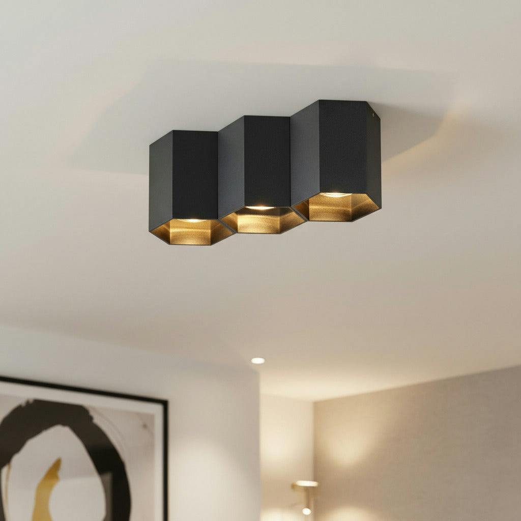 Rackhams Black 15 Watt Hexagonal Flush Ceiling Lamp
